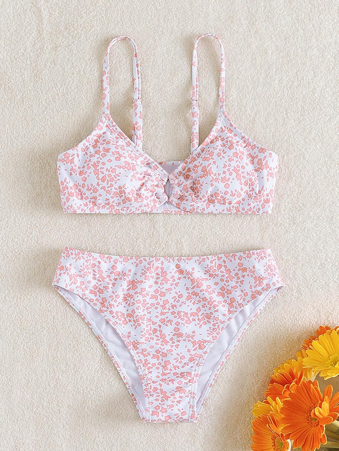 QJQ Girl's 2 Piece Swimsuits Disty Floral Ring Linked Bathing Suit Cute Bikini Sets - Image 3