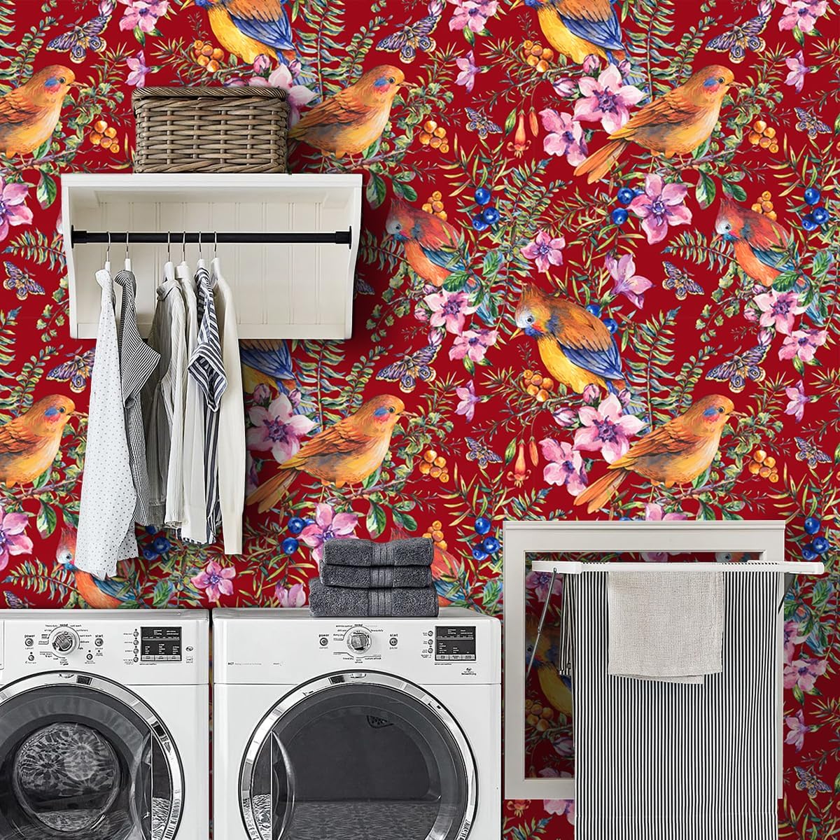 Retro Flower and Bird Contact and Self-Adhesive Wallpaper,Peel and Stick Wallpaper 17.71" X 118.1" Vinyl Wall Paper for Bedrooms, Kitchens, Restaurants, Rental Rooms, Cloakrooms