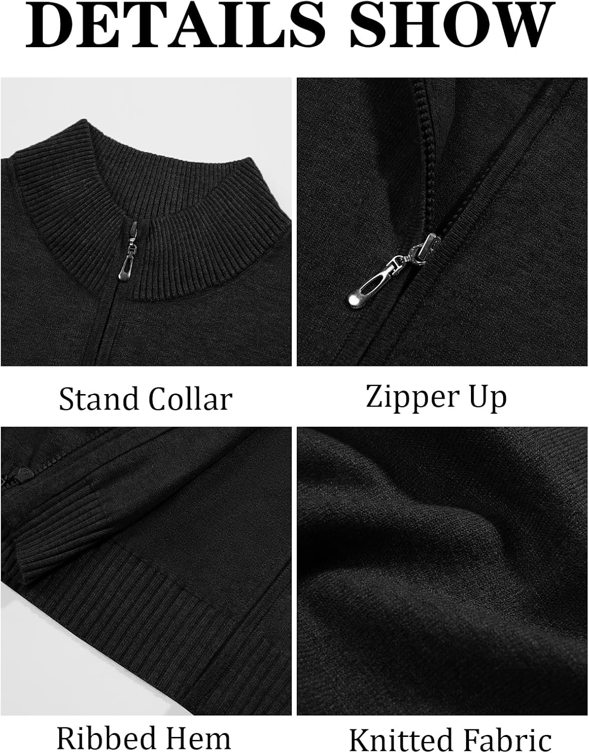 Runcati Mens Full Zip Sweater Vest Knitted Stand Collar Cardigan Golf Vest Casual Slim Fit Sleeveless Sweaters - Image 5
