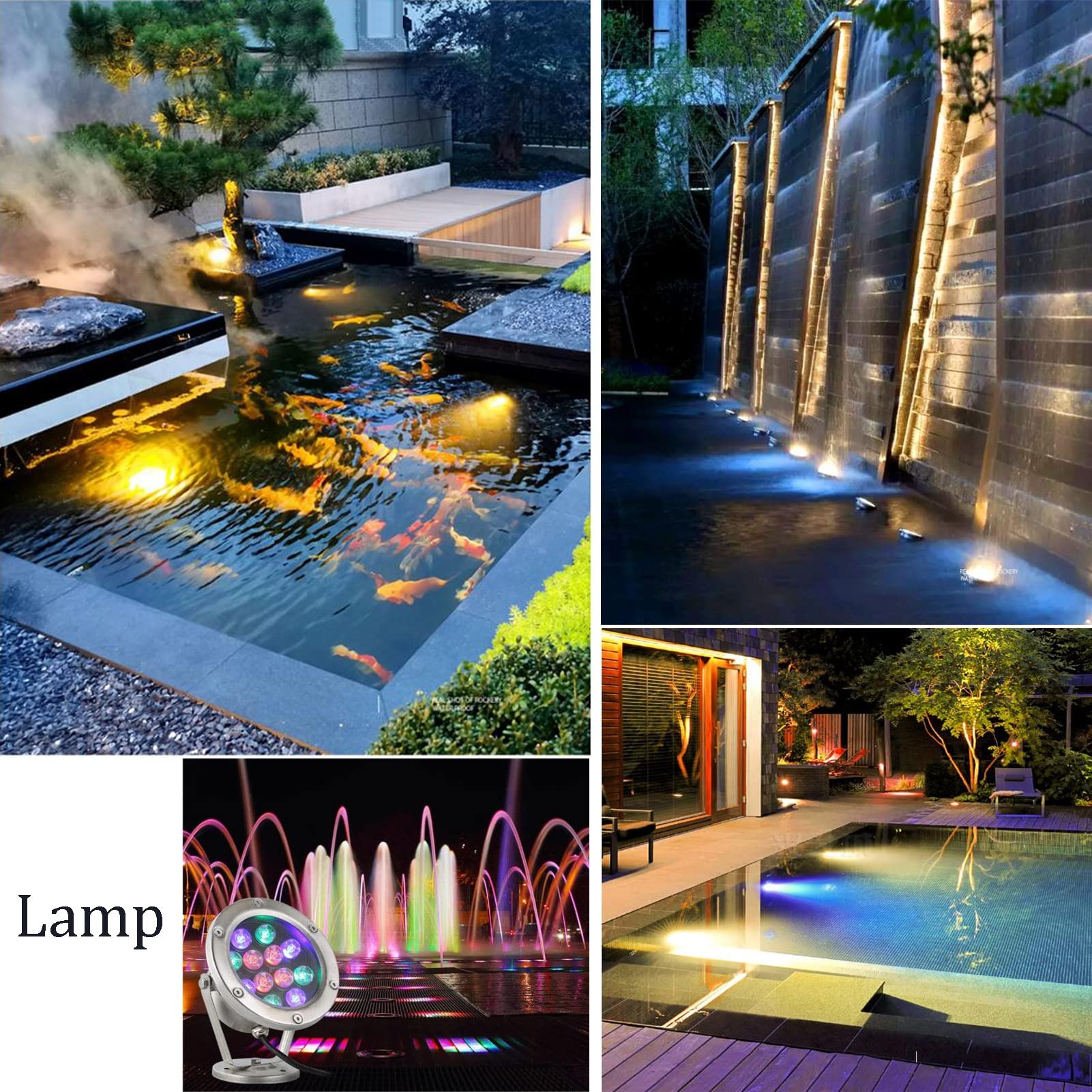Lámpara Subacuática LED Impermeable IP68 Bajo Voltaje Luz De La Fuente para Piscina, Estanques, Acuario, Cascada, Iluminación del Paisaje (Color : Green, Size : 18W-AC12V)