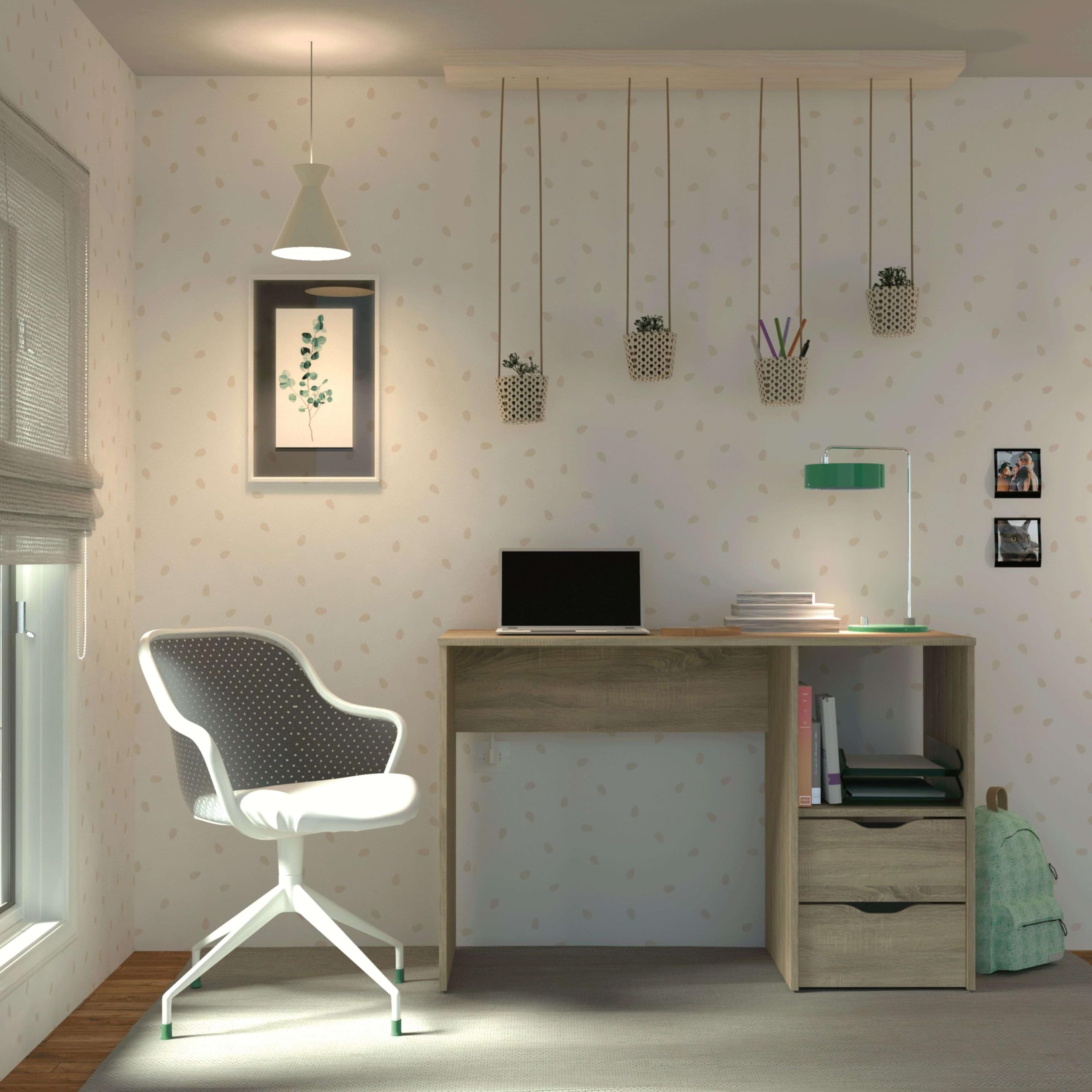 MUEBLES PITARCH | Scrivania con 2 cassetti, tavolo da studio, per adolescenti, rovere Cambrian, 76x115x50cm (altezza x larghezza x profondità) vintage, collezione Tibet