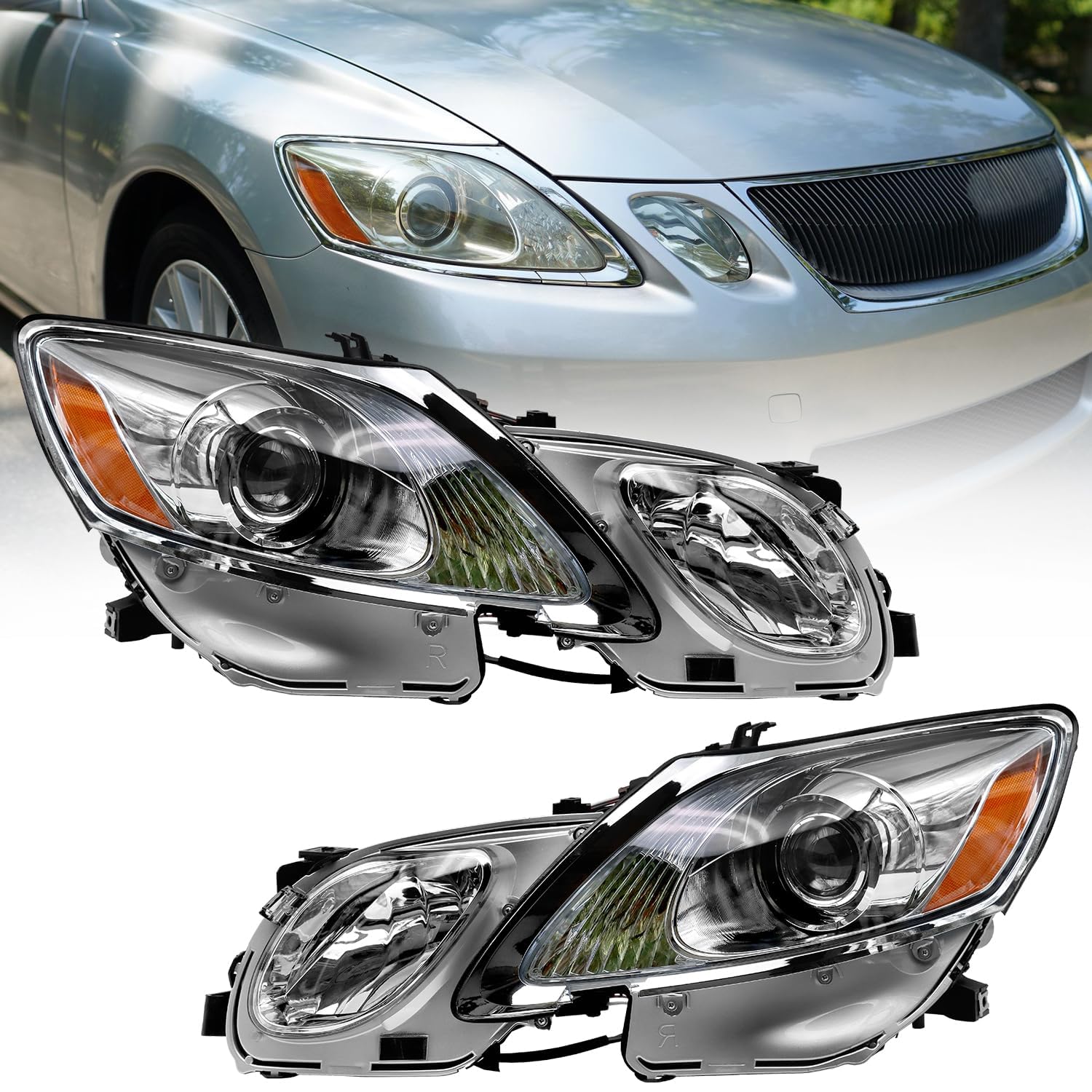 Factory HID/AFS Projector Headlight Fit For 2006-2011 Lexus GS300 GS350, W/O Bulbs(Driver and Passenger Side)