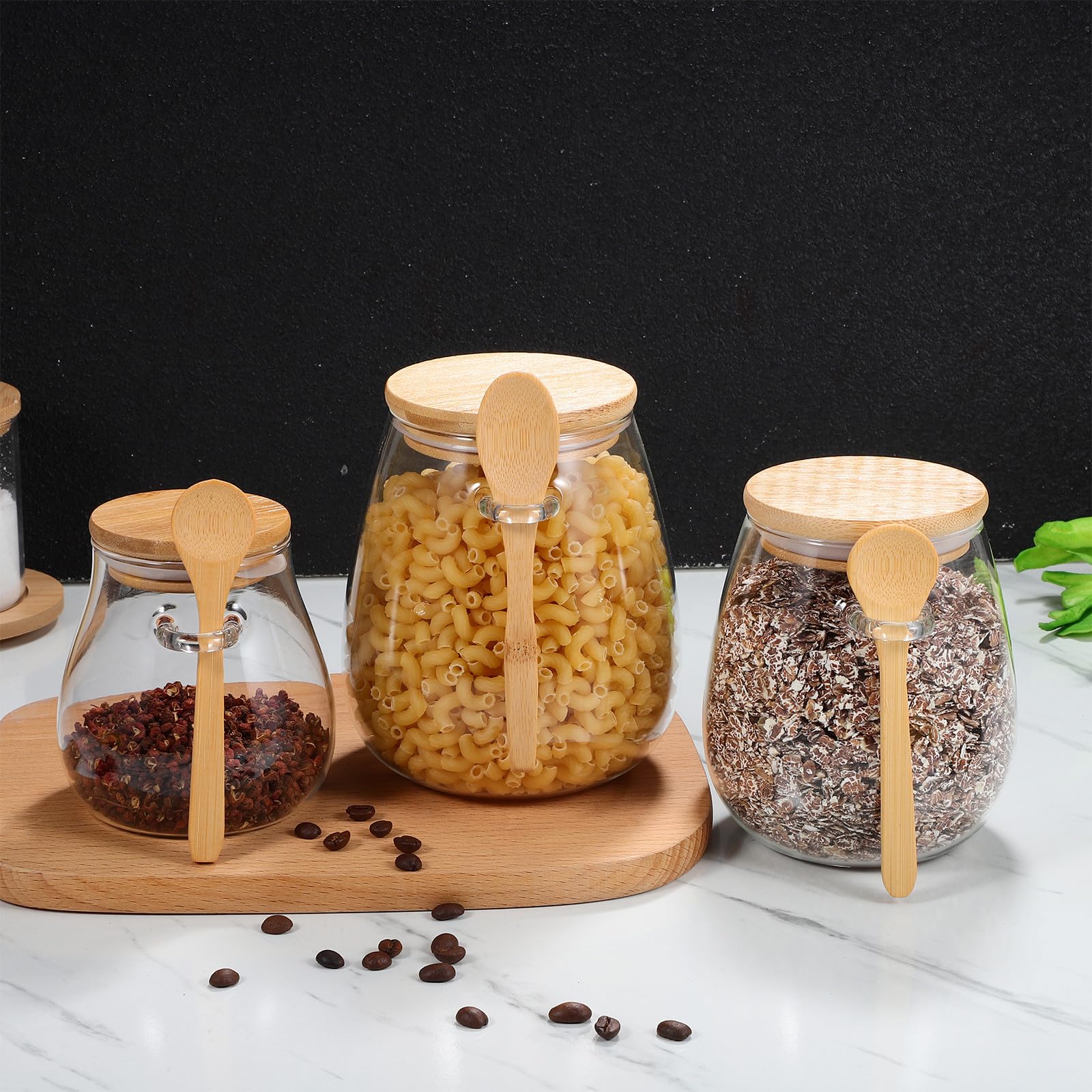3 Stück Vorratsglas aus Glas mit Holzdeckel und Löffel Luftdichte Aufbewahrung für Tee und Overnight Oats Elegante Sichtbarkeit und Praktische Dosierung