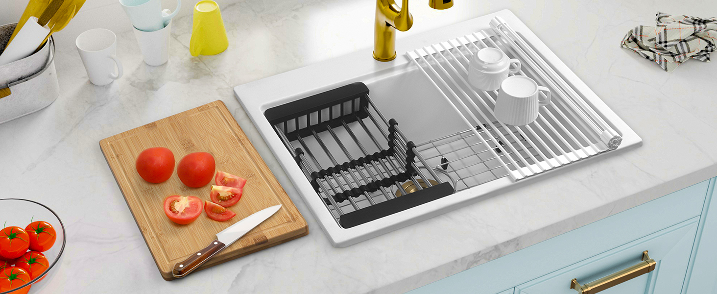 yumページ YAQUN White Undermount Kitchen Sink 30 Inch - Drop In