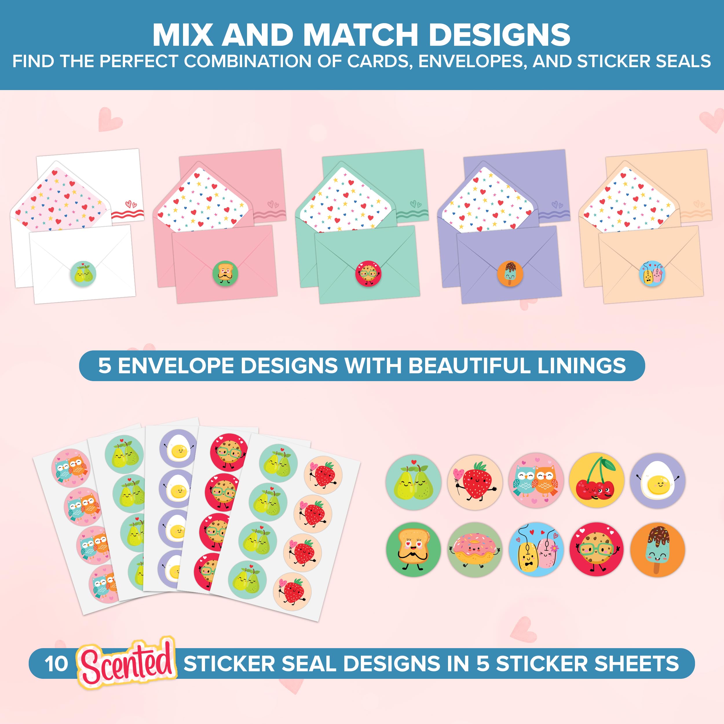 Amazon.com : Decorably 40 Pack Holographic Postcard-Style 4.7x3in Valentines  Cards for Kids with Envelopes and Scented Stickers, 12 Funny Designs for  Loved Ones