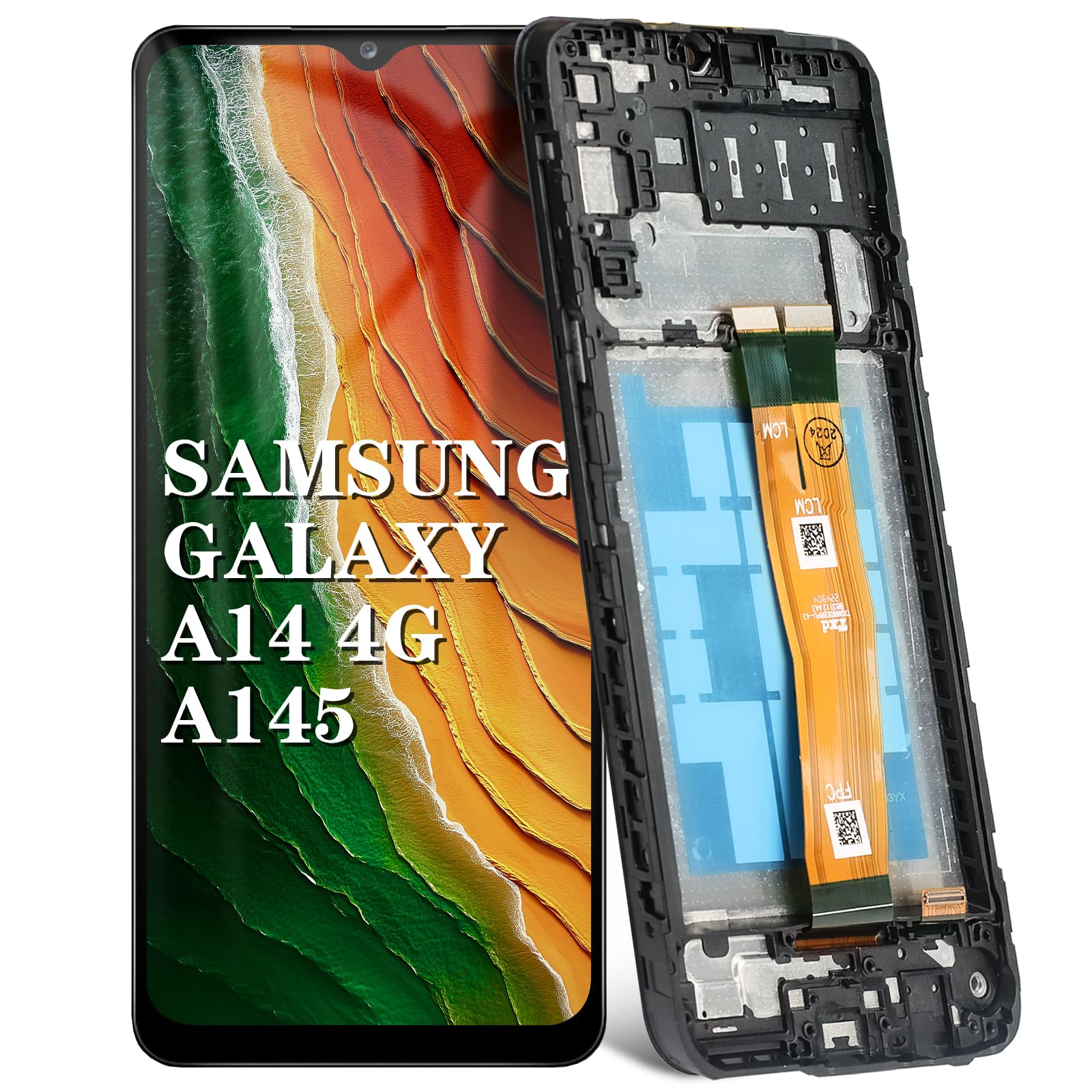DTD 6.6'' Nero+Telaio Schermo LCD per Samsung Galaxy A14 4G SM-A145P SM-A145R ​LCD Display Touch Screen Digitizer Schermo Completo LCD Touch Assemblaggio