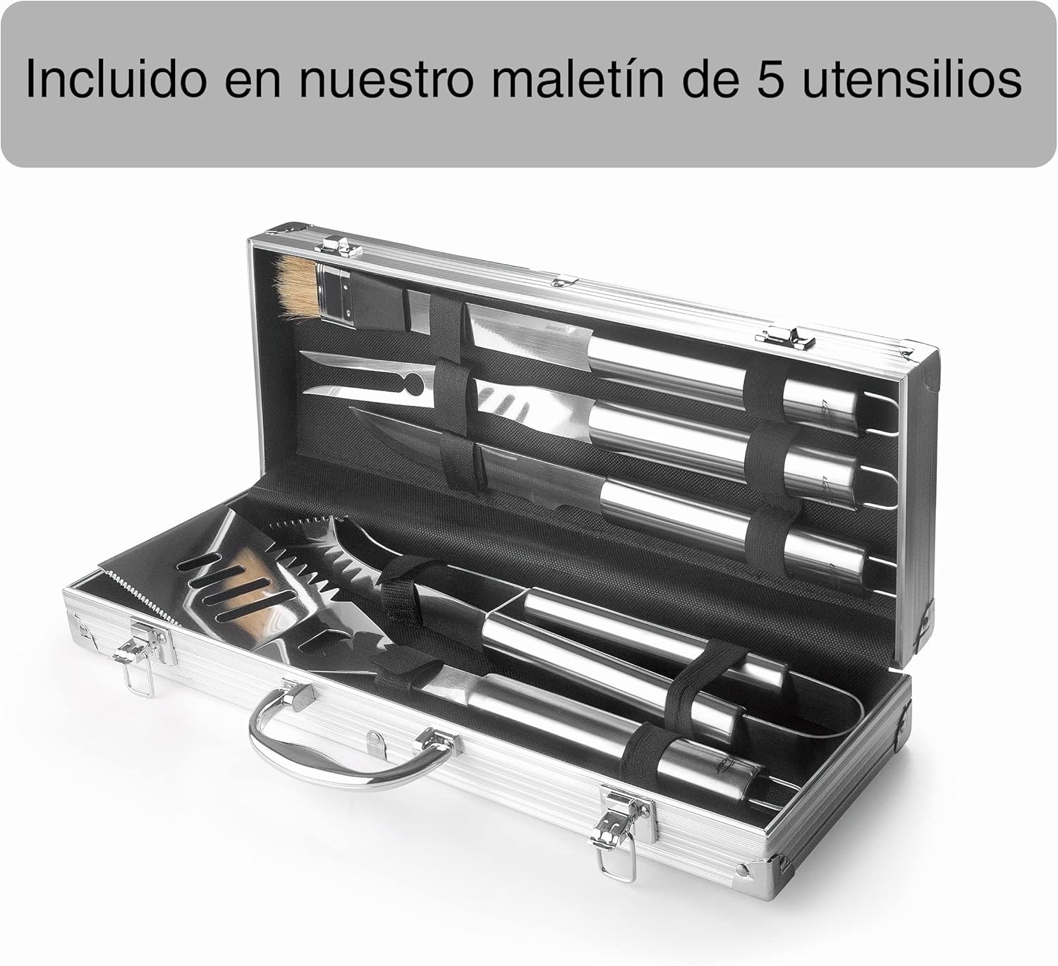 Lacor - 60264 - Stainless Steel Grill Brush, Ergonomic Handle, Dishwasher-Safe, 44 cm, Stainless Steel