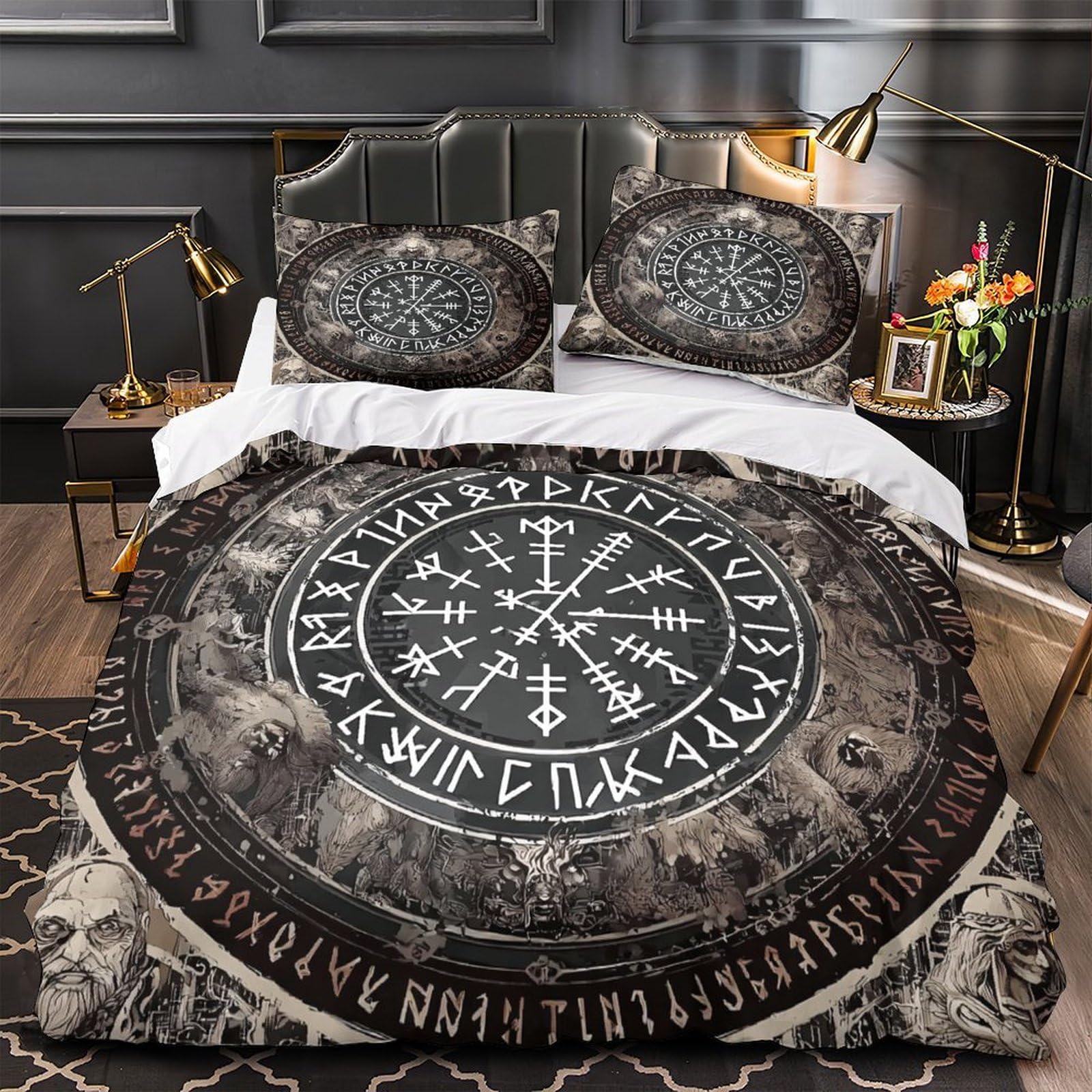 Housse de couette cercle runique parure de lit 140x200 imprimé 3d microfibre respirante