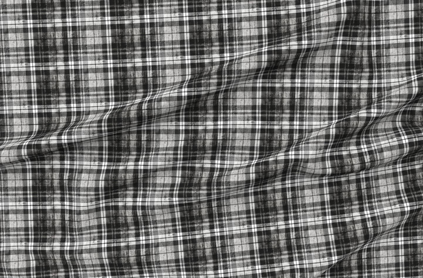 Spoonflower Fabric - Grunge Fall Plaid Trendy Distressed Monochrome Retro Printed on Petal Signature Cotton Fabric Fat Quarter - Sewing Quilting Apparel Crafts Decor