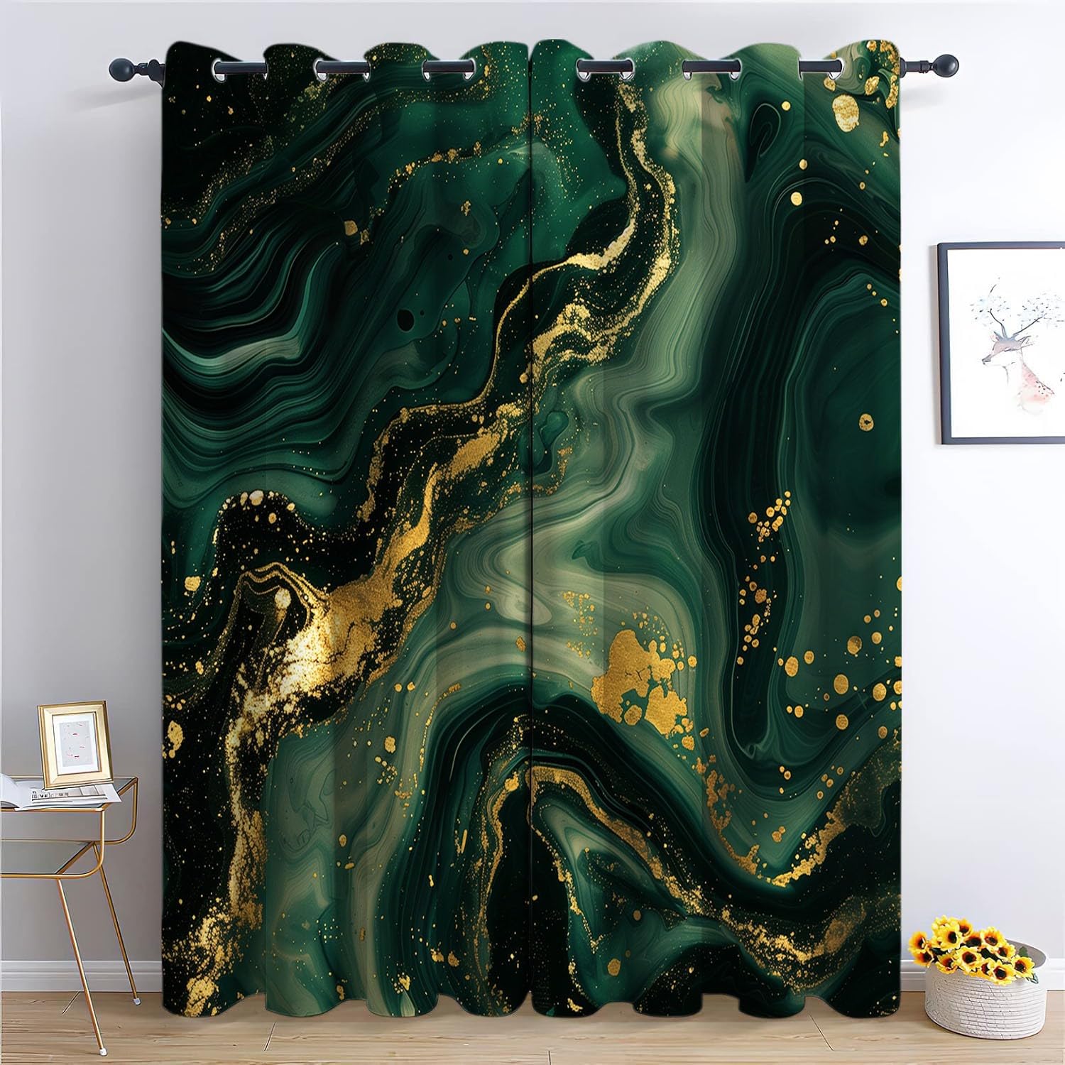 Rideau occultant à oeillets 280x260 cm vert foncé pour fenêtre de chambre