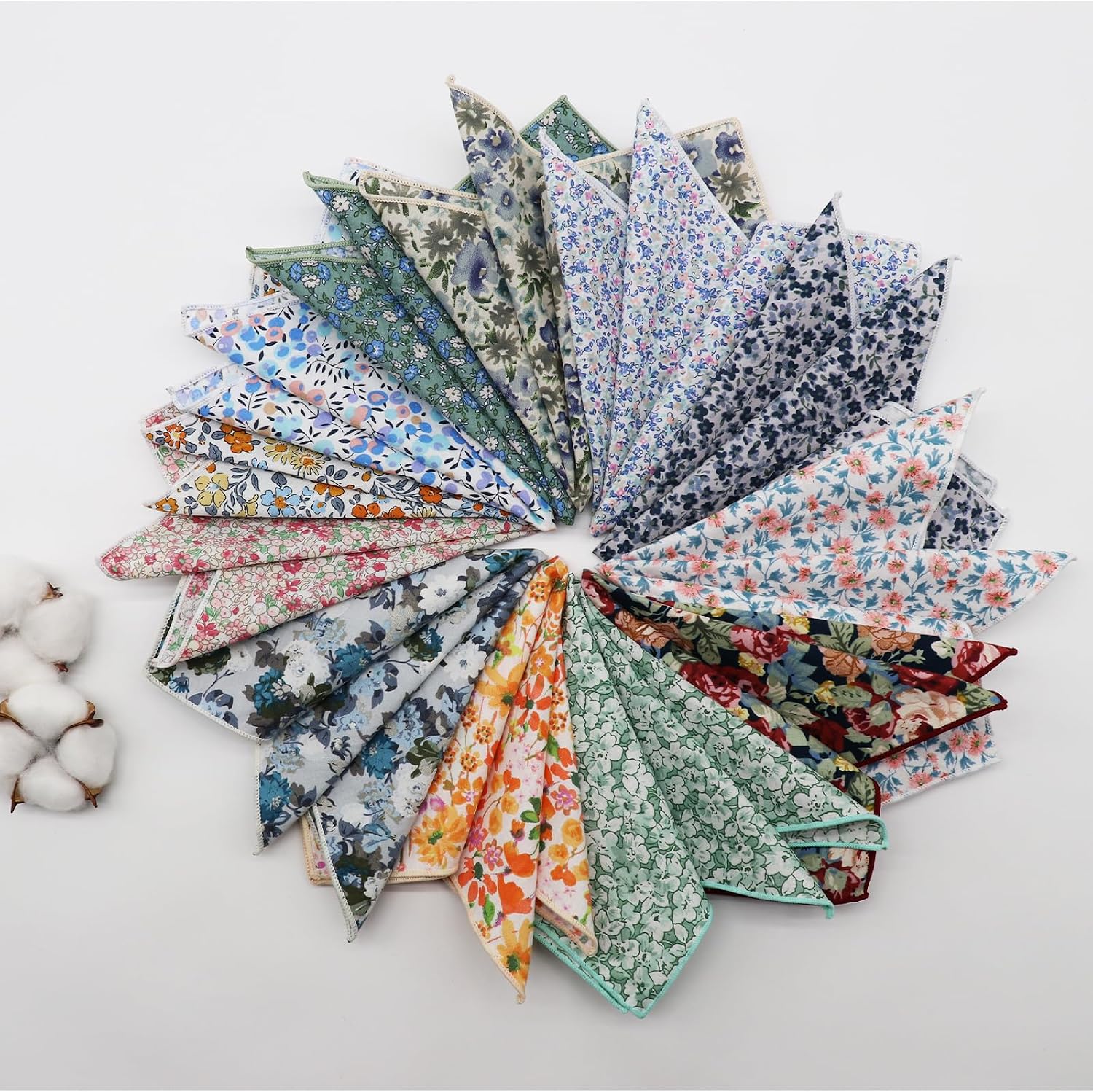 Floral Cotton Pocket Squares for Men with Pocket Square Holder Flower Men's Handkerchiefs for Wedding Groom Casual