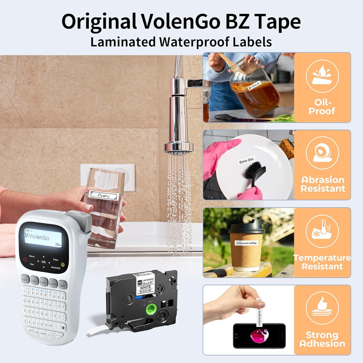Label Maker Machine with Tape, Label Maker Waterproof Labels 12mm Laminated, Handheld Backlit Labeler Machine, H1100 Portable Labeling Machine for Office Home Use - Image 3