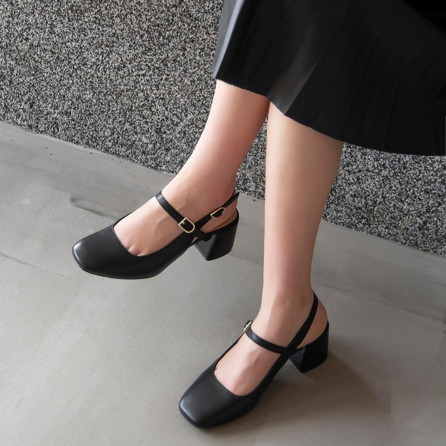 AprCoco Womens Mary Jane Chunky Low Heels Pumps Square Toe Buckle Strap Wedding Party Dress Shoes - Image 3