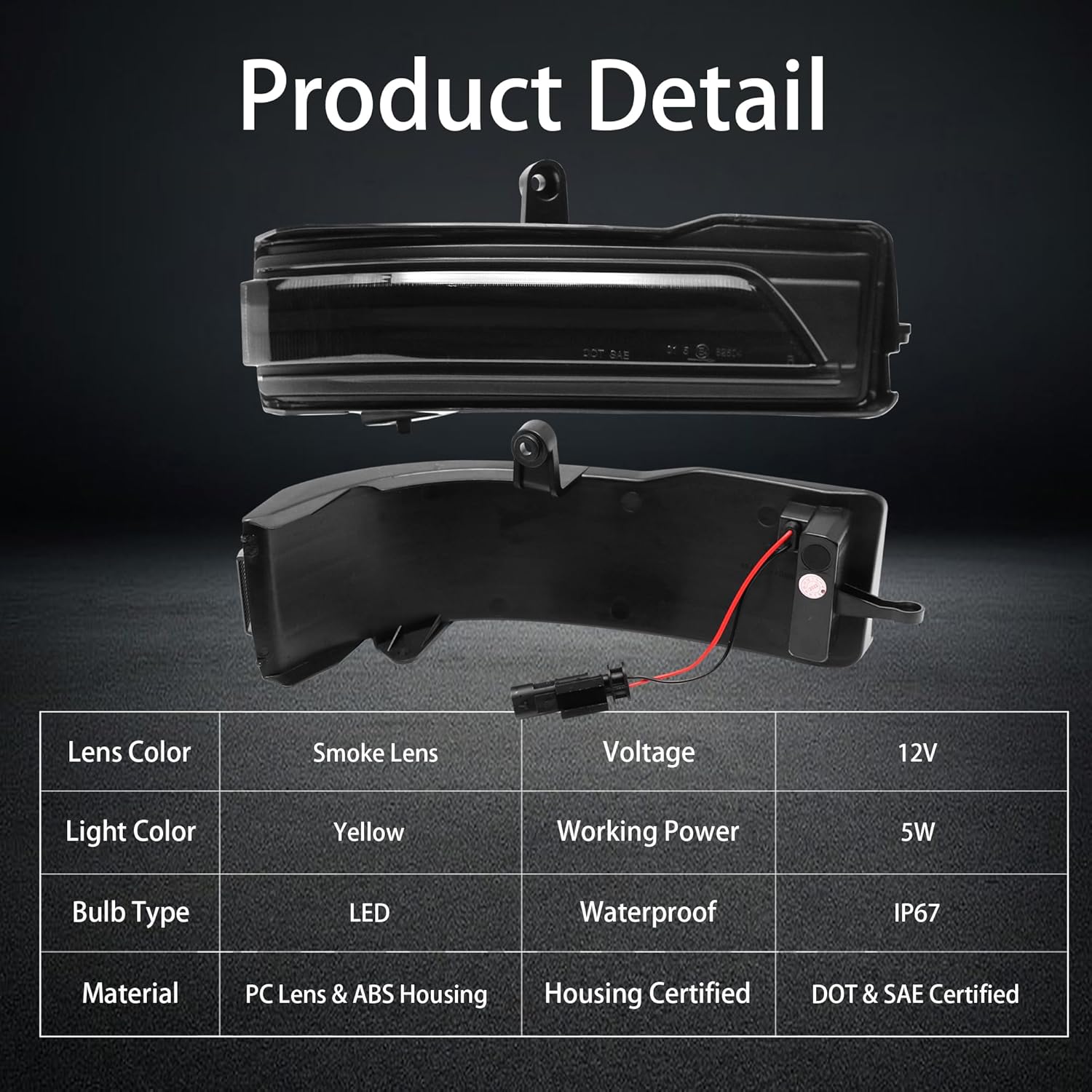 LED Mirror Turn Signal Lights Compatible with Dodge Ram1500 2019-2024 Sequential Amber Blinker 2PCS Smoke Lens (Not compatible with Classic models)