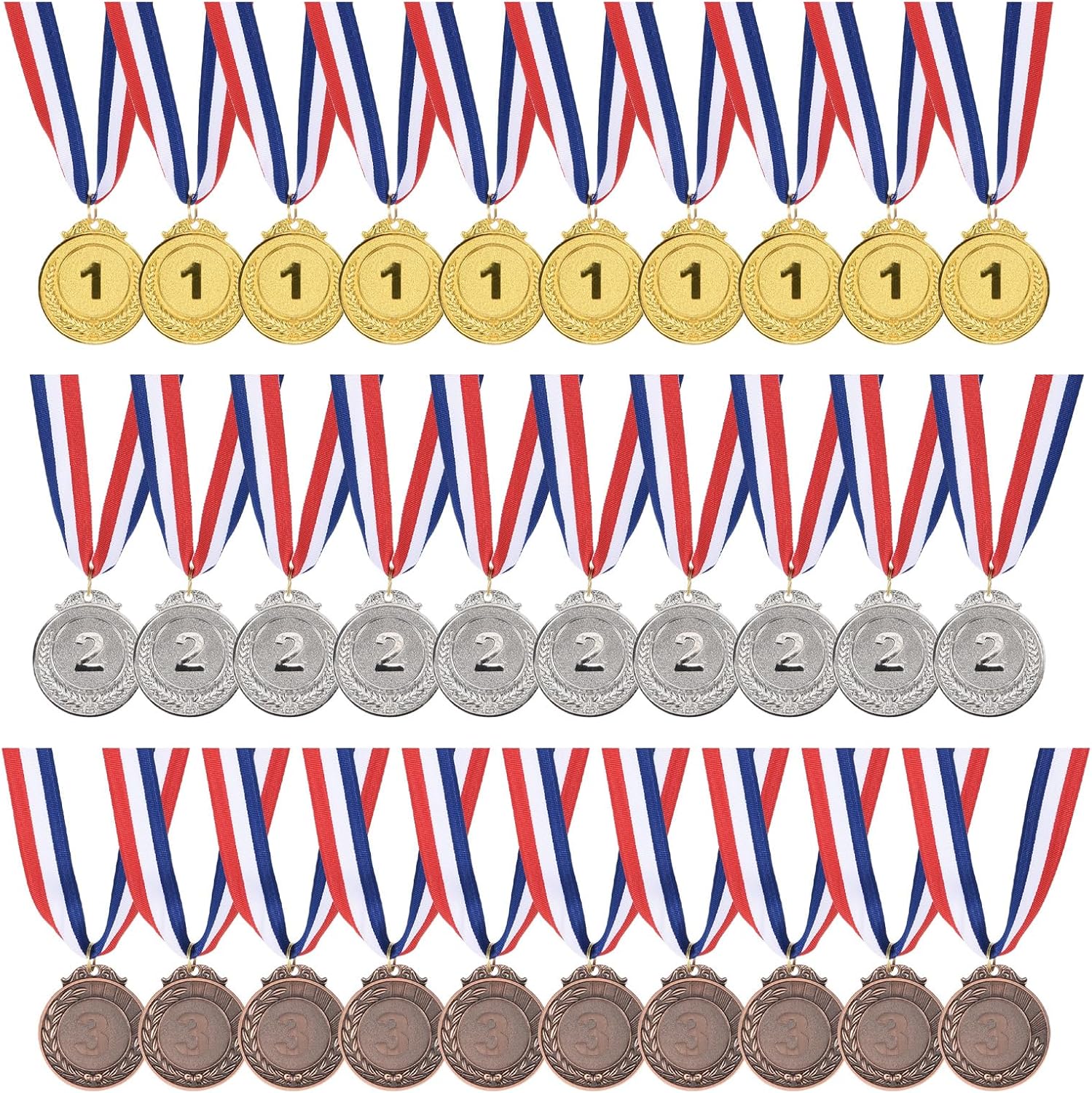 YOKIVE 30 Pcs Gold Silver Bronze Award Metals, Game Award Medals 1st 2nd 3rd Prize with Neck Ribbon for Sport Competition Play Prize(Multicolor, 2-Inches)
