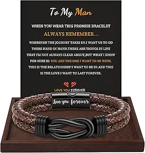 Gifts for Men Leather Bracelet Brown Braided Forever I Love You Gifts for Him Infinity Cuff Bracelets Birthday Gifts for Boyfriend Son Grandson Husband Dad Mens Fathers Day Gift