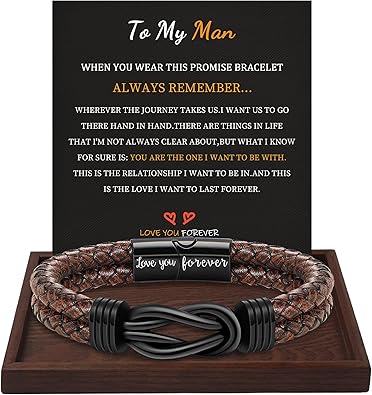 Gifts for Men Leather Bracelet Brown Braided Forever I Love You Gifts for Him Infinity Cuff Bracelets Birthday Gifts for Boyfriend Son Grandson Husband Dad Mens Fathers Day Gift