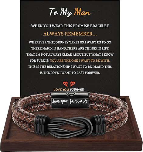 Gifts for Men Leather Bracelet Brown Braided Forever I Love You Gifts for Him Infinity Cuff Bracelets Birthday Gifts for Boyfriend Son Grandson Husband Dad Mens Fathers Day Gift