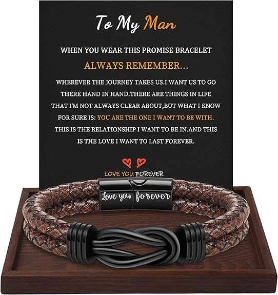 Gifts for Men Leather Bracelet Brown Braided Forever I Love You Gifts for Him Infinity Cuff Bracelets Birthday Gifts for Boyfriend Son Grandson Husband Dad Mens Fathers Day Gift