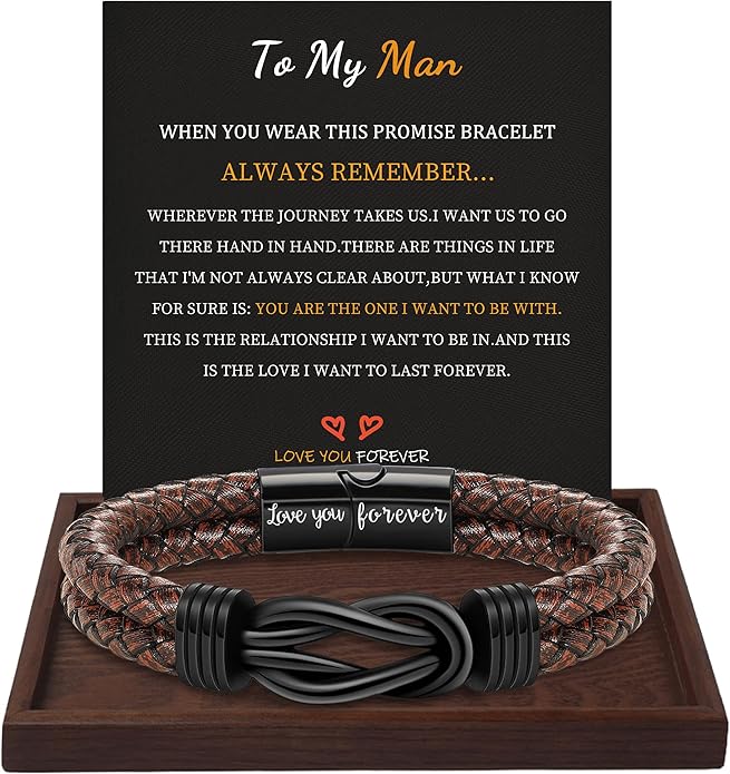 Gifts for Men Leather Bracelet Brown Braided Forever I Love You Gifts for Him Infinity Cuff Bracelets Birthday Gifts for Boyfriend Son Grandson Husband Dad Mens Fathers Day Gift