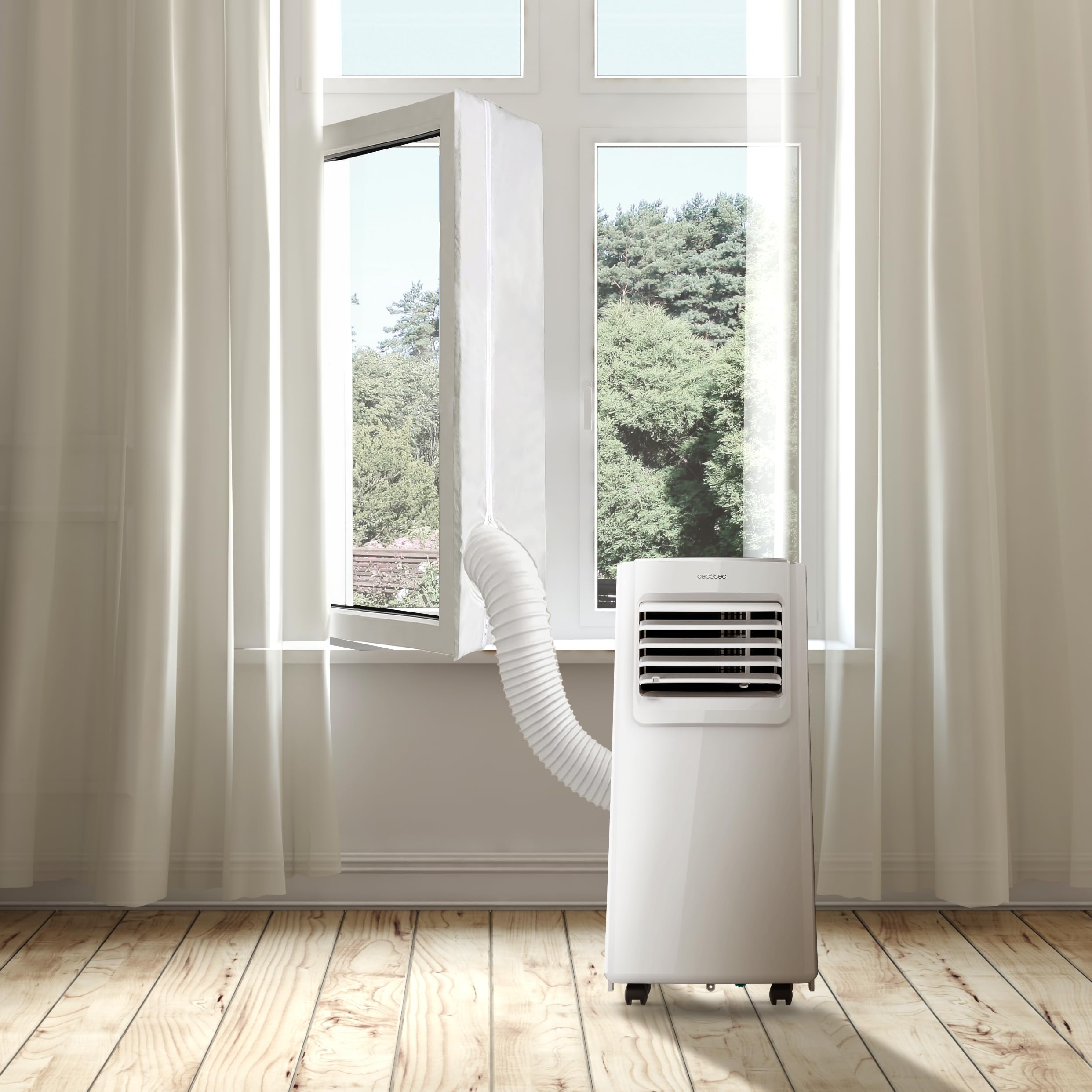 Cecotec Adaptateur Housse Isolante Universelle pour Fenêtres Oscillo-​battantes pour Climatiseur Portable 400cm, 100% Polyester, IIsole de l'Extérieur, Fermeture Éclair et Bande Adhésive