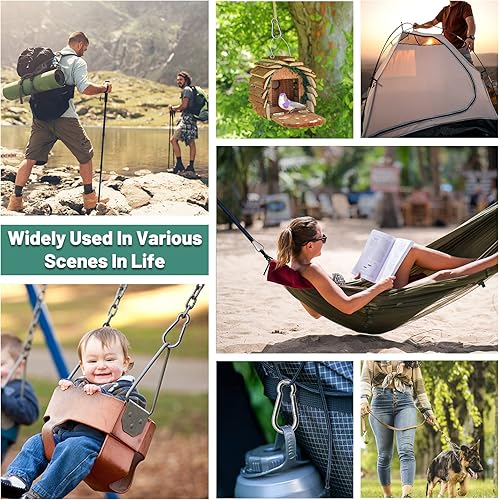 Miniatura 6 de Pixel Panda Accesorios de fitness, 3.1 pulgadas de carga de mosquetón de 800 libras, paquete de 4 y 2 accesorios de cable de mango D