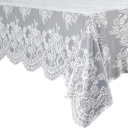 Miniatura 5 de B-COOL Mantel de encaje blanco de 5 piezas de 60 x 120 pulgadas, decoración de boda, mantel bordado de encaje para fiesta de primavera, mantel