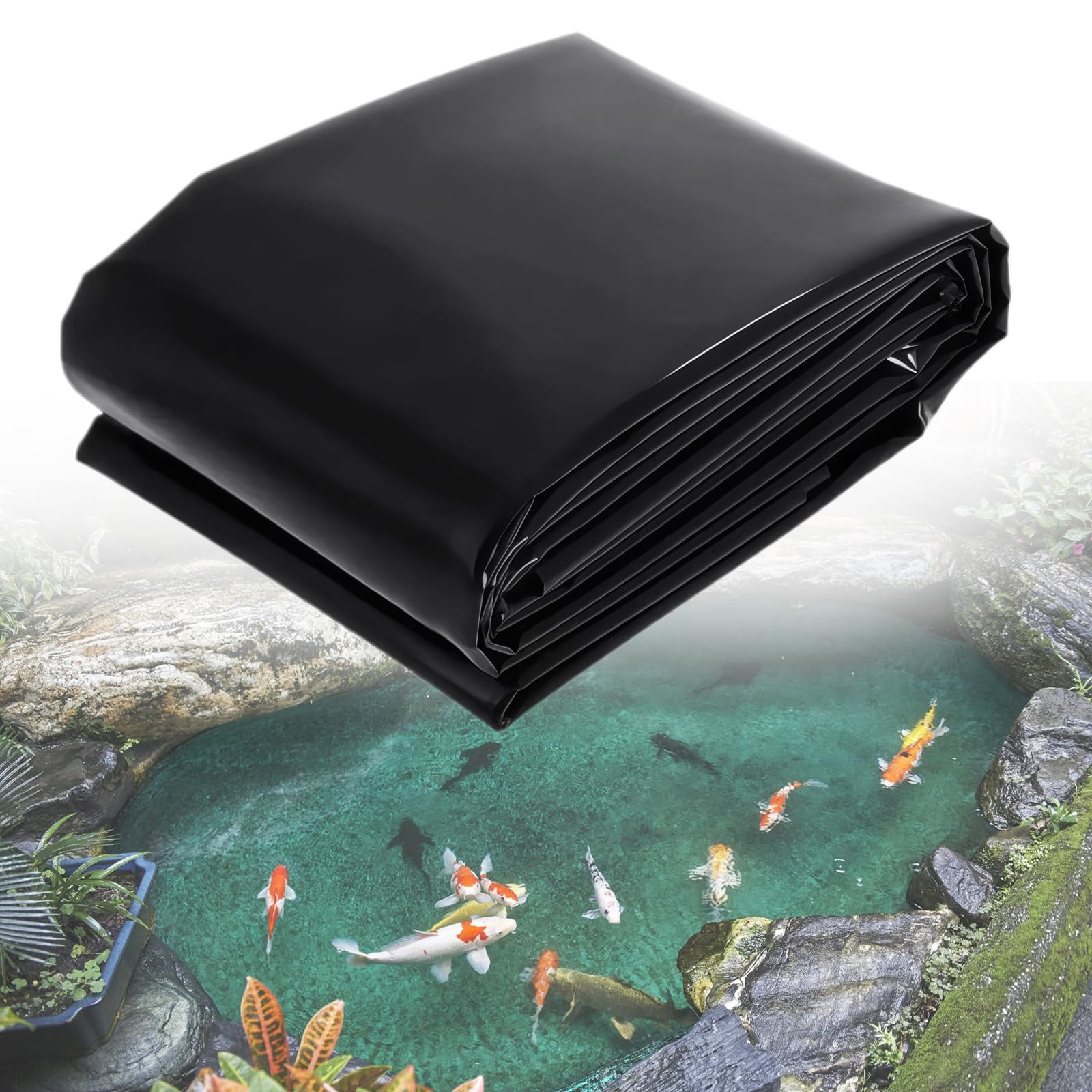 flintronic Pond Liner, 2 x 3 m Black HDPE Pond Liners, Waterproof Flexible Fish Pond Liner, Heavy Duty Garden Fish Ponds Preformed Liners, Pool Membrane Black for Fish Ponds Landscaping 0.2mm Thick