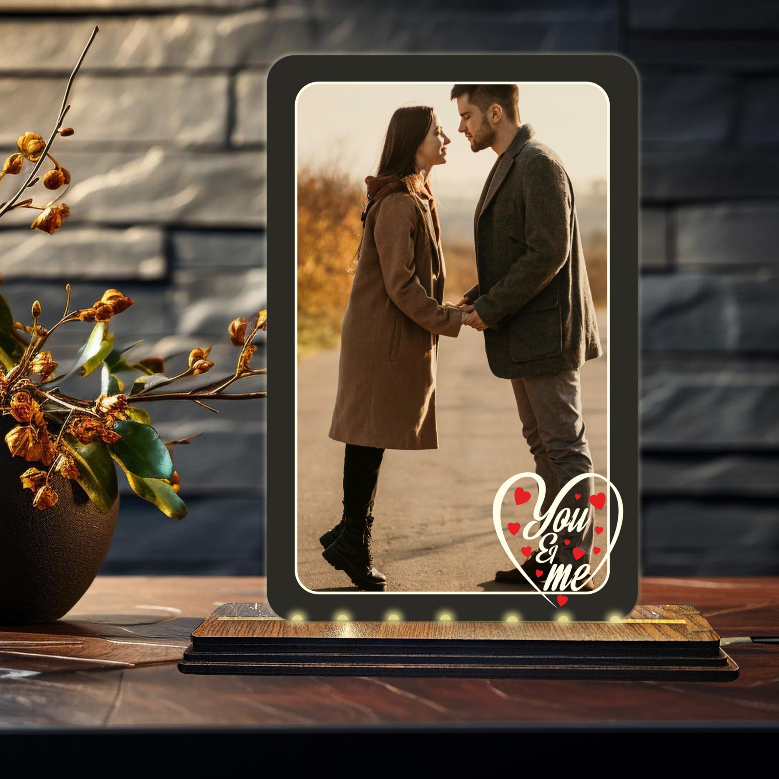 Brown Cloud Customised Acrylic Printed Valentine LED Table Lamp/Plaque Personalised with Name, Decoration/Gift for Girlfriend & Boyfriend (LED ACRY USB VAL 05)(D2)-image-1