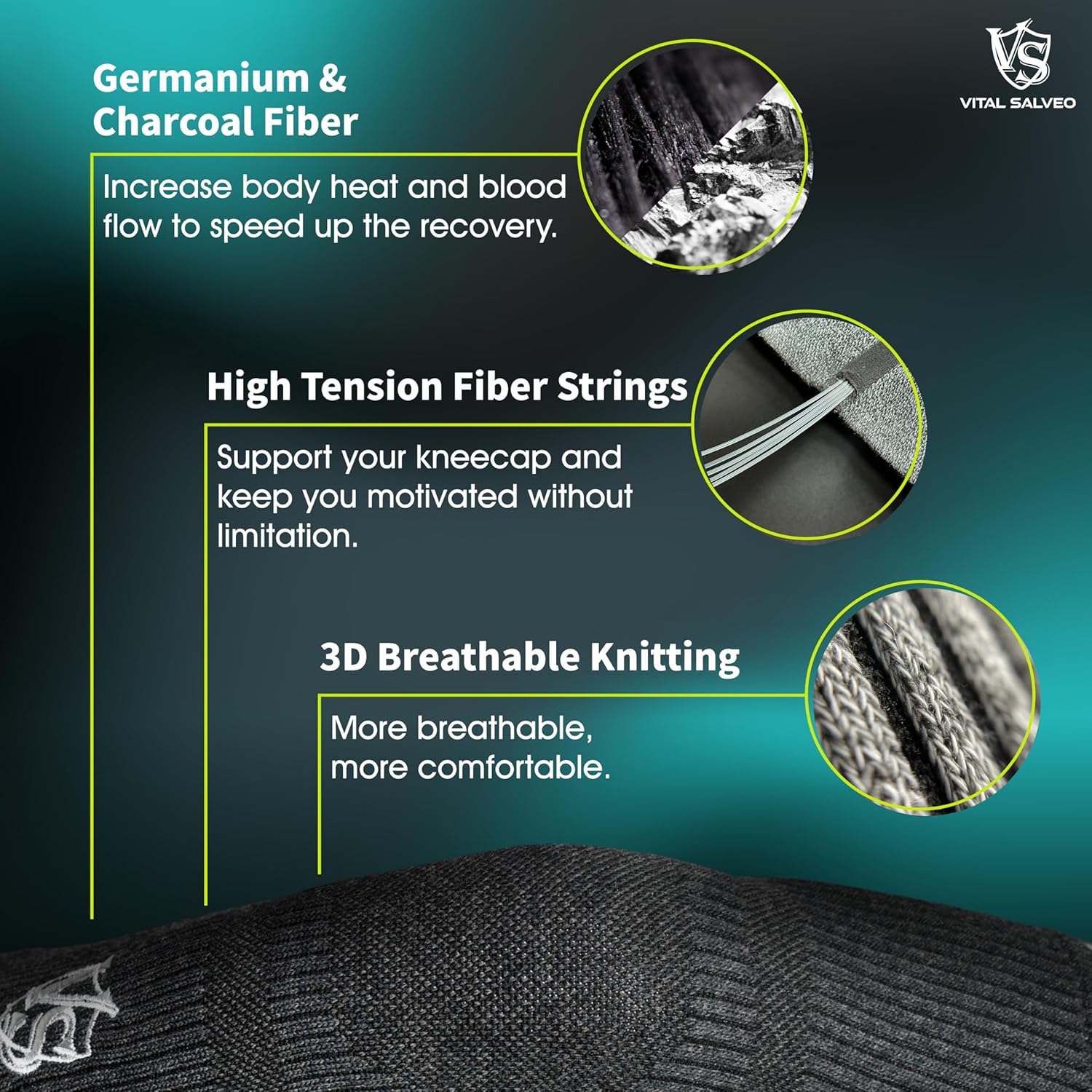 Vital Salveo Knee Compression Sleeve Swelling Recovery Knee Brace S-Support Pain Relief for Men and Women Unisex for Running Basketball Gym Workout Sports Dark Grey (1PC) S