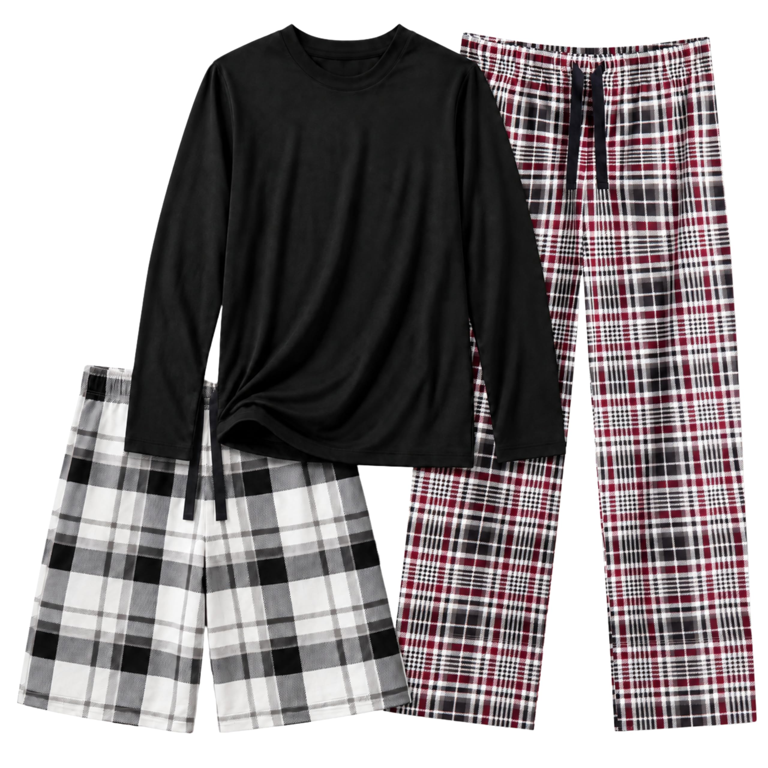 US Angels Boys Pajamas Set | 3-Piece Pant, Shirt, Shorts Sleepwear Pjs for Kids | Loose Fit, Soft, Breathable Blue Plaid