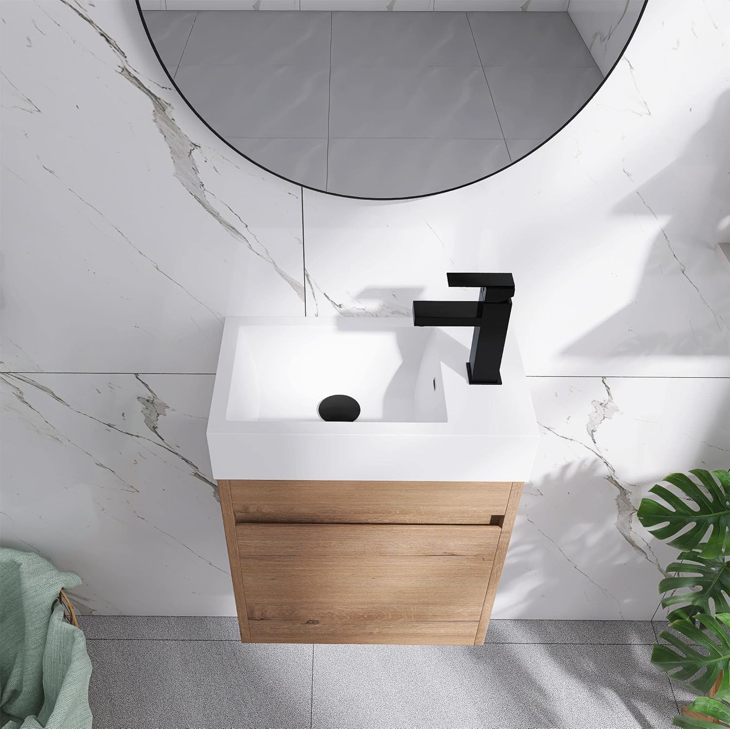 18'' Bathroom Vanity Sink Combo for Small Space Wall Mounted Cabinet Set, Single Sink Modern Bathroom Vanities Set, Soft Close Door(Imitative Oak, 18 * 10)