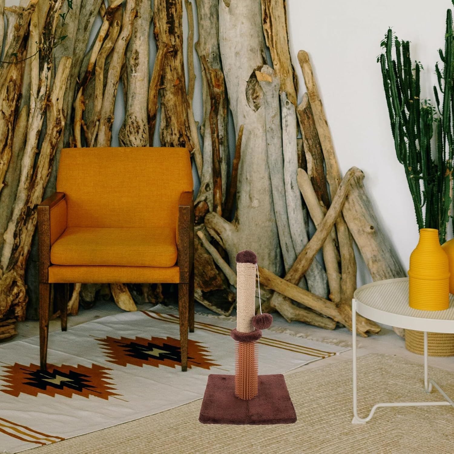 Wear-Resistant Cat Scratching Post and Integrated Kitten Scratcher with Palm Plush, Floor Scratching Pole for Indoor Cats and Kittens, Decorative Pet Activity Tower with Play