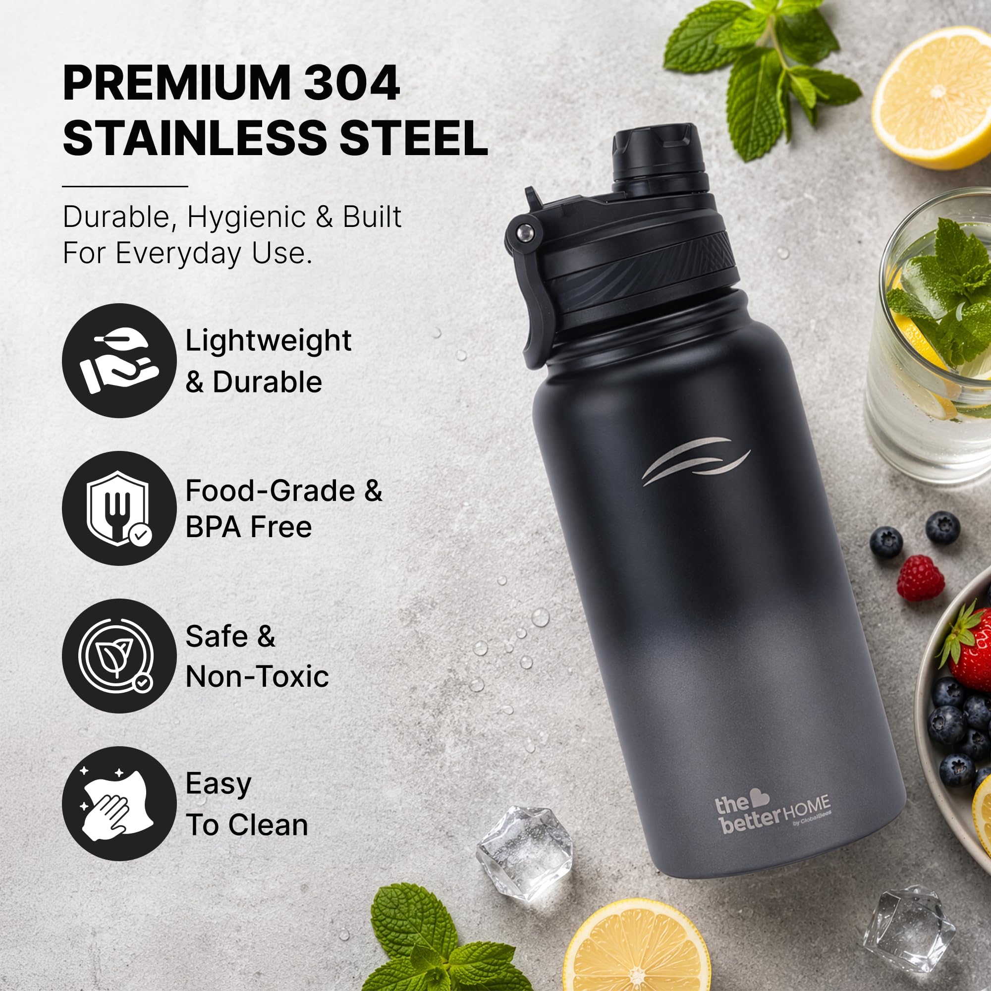 Insulated Water Bottle - Hot & Cold 24hr, Leak-Proof -3