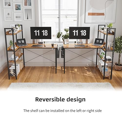 Miniatura 5 de Treesland Escritorio para computadora de 47 pulgadas con estantería, escritorio de esquina con almacenamiento, escritorio en forma de L, escritorios