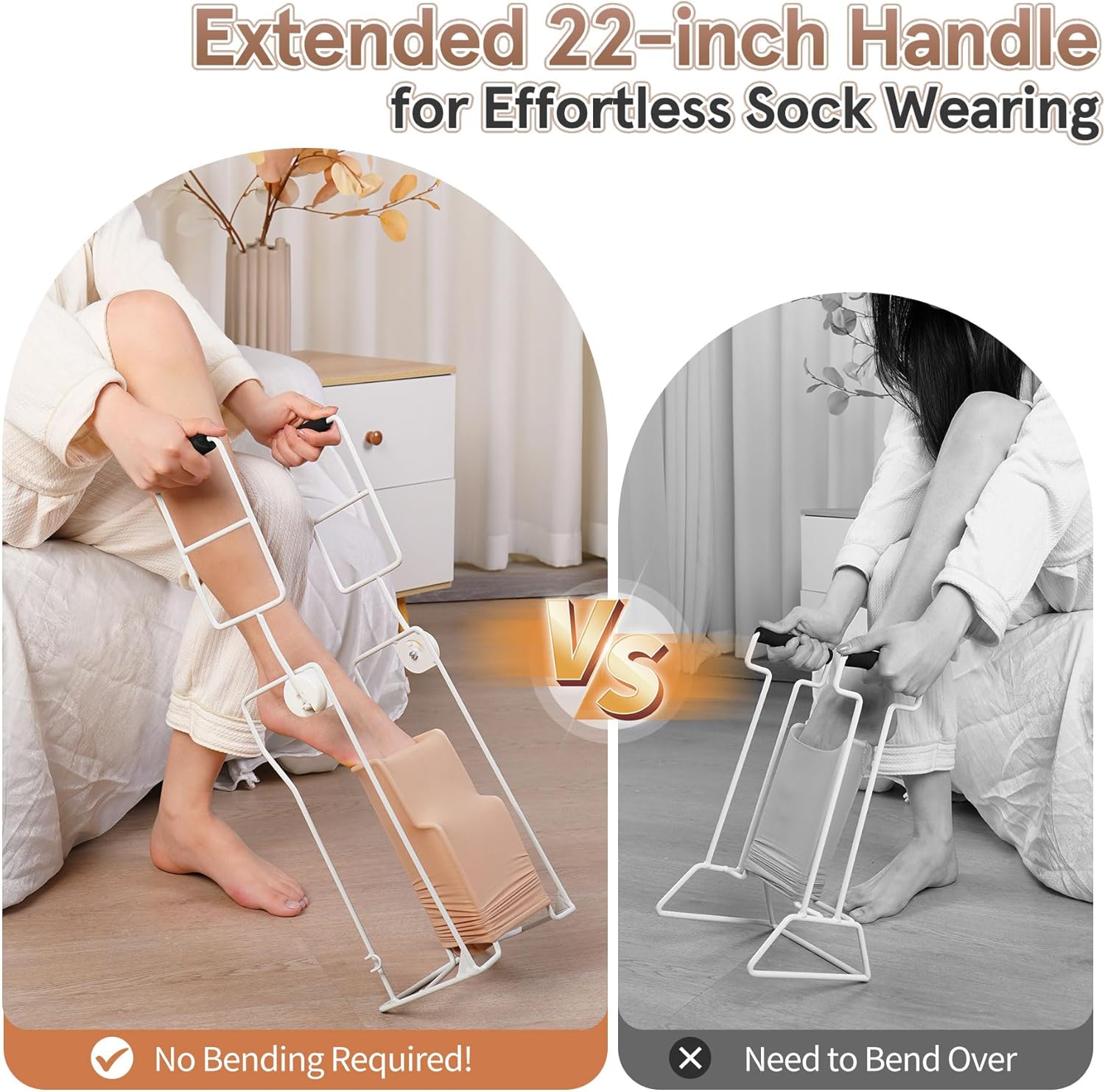 Compression Sock Aid Device - Foldable Sock Aids for Putting on Compression Socks, Stocking Donner Sock Helper Tool for Seniors Fits Calf Circumference Under 15 Inches