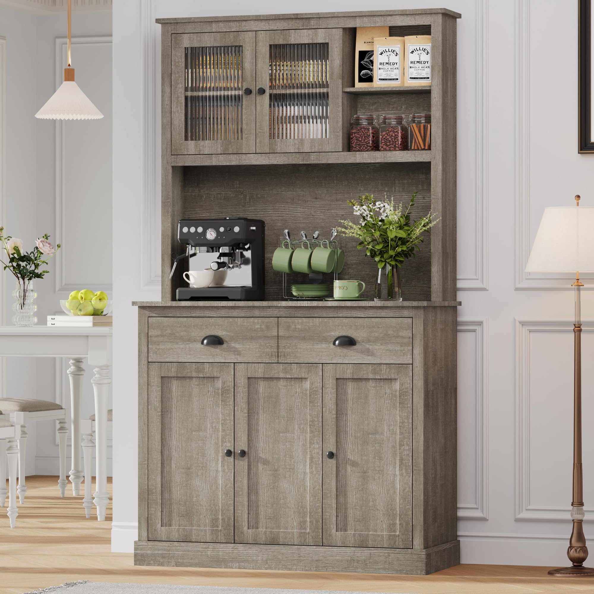 GarveeHome Pantry Cabinet with Drawers and Adjustable Shelves