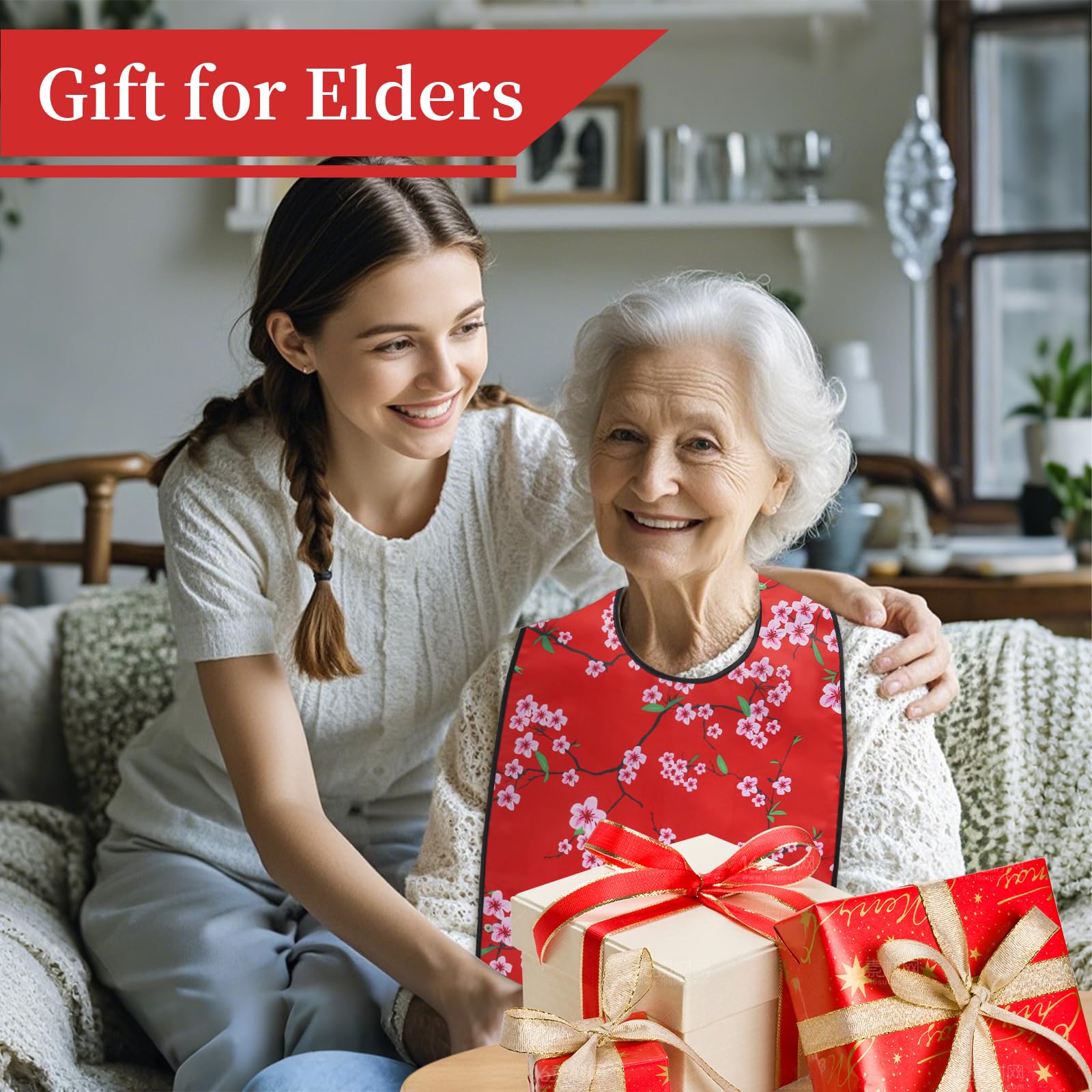 varlldibao Adult Bibs for Women, 1 Pack Adult Bibs for Elderly Women,Reusable Bibs for Adults Women?Waterproof Adult Bibs for Eating?Bibs for adults senior citizens Washable