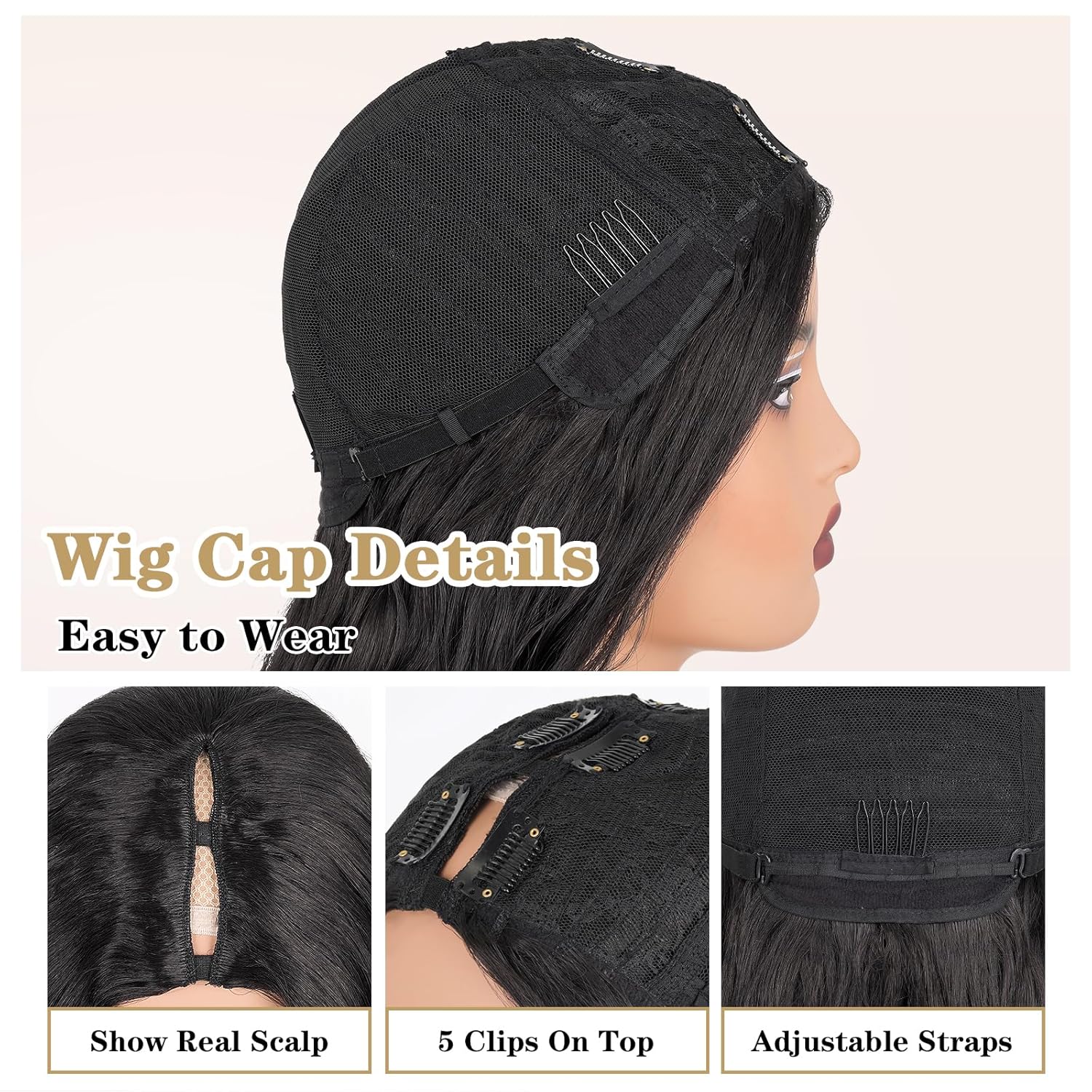 V Part Wig Wavy Half Wigs for Black Women Loose Body Wave Wig as Human Hair Full Head Clip In Hair Glueless Heat-Resistant Synthetic Wig Beginner Friendly (24 Inch, #1B)