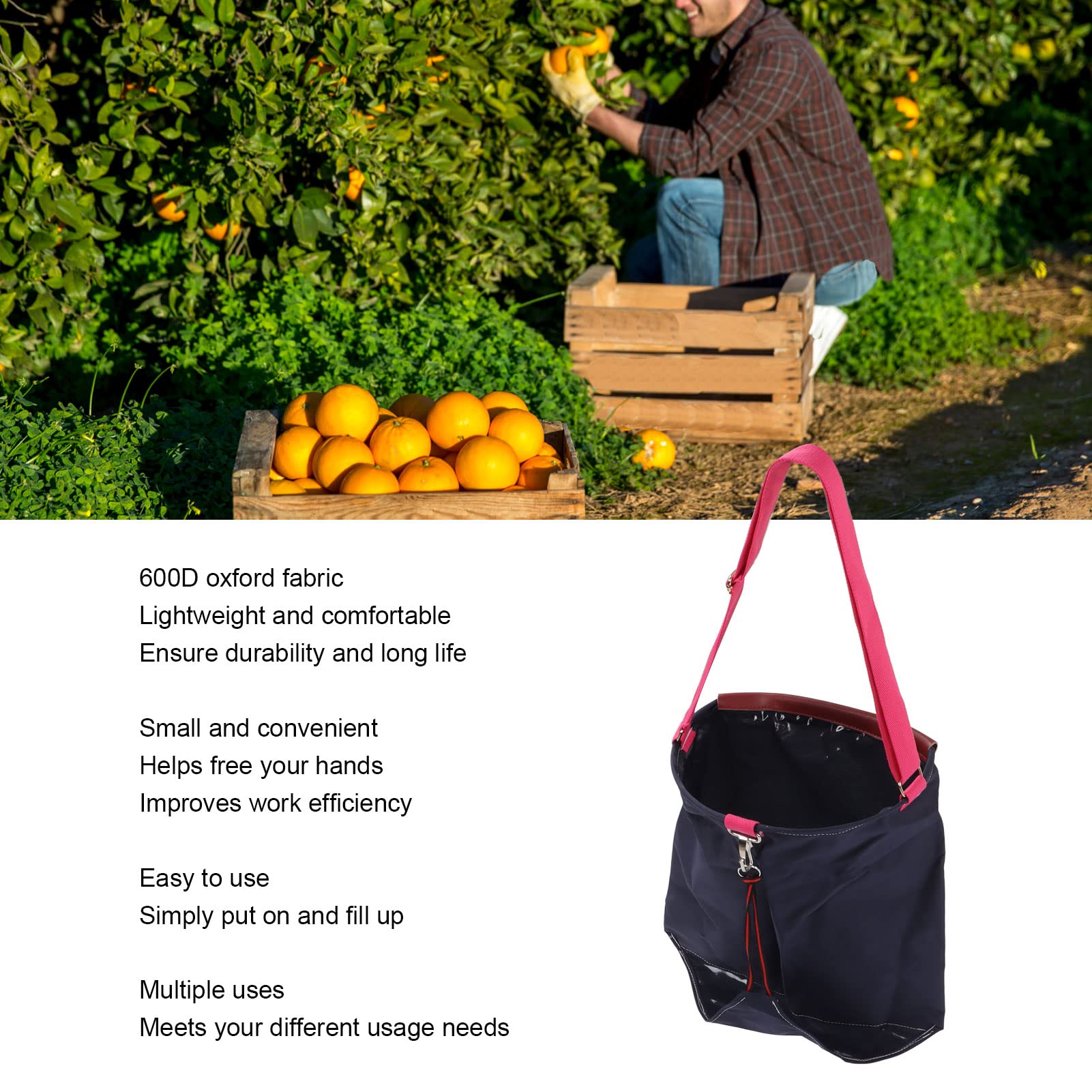 Fruit Picking Bag, 600D Oxford Cloth Harvest Vegetable Picking Bag Garden Apron for Outdoor Orchard Farm
