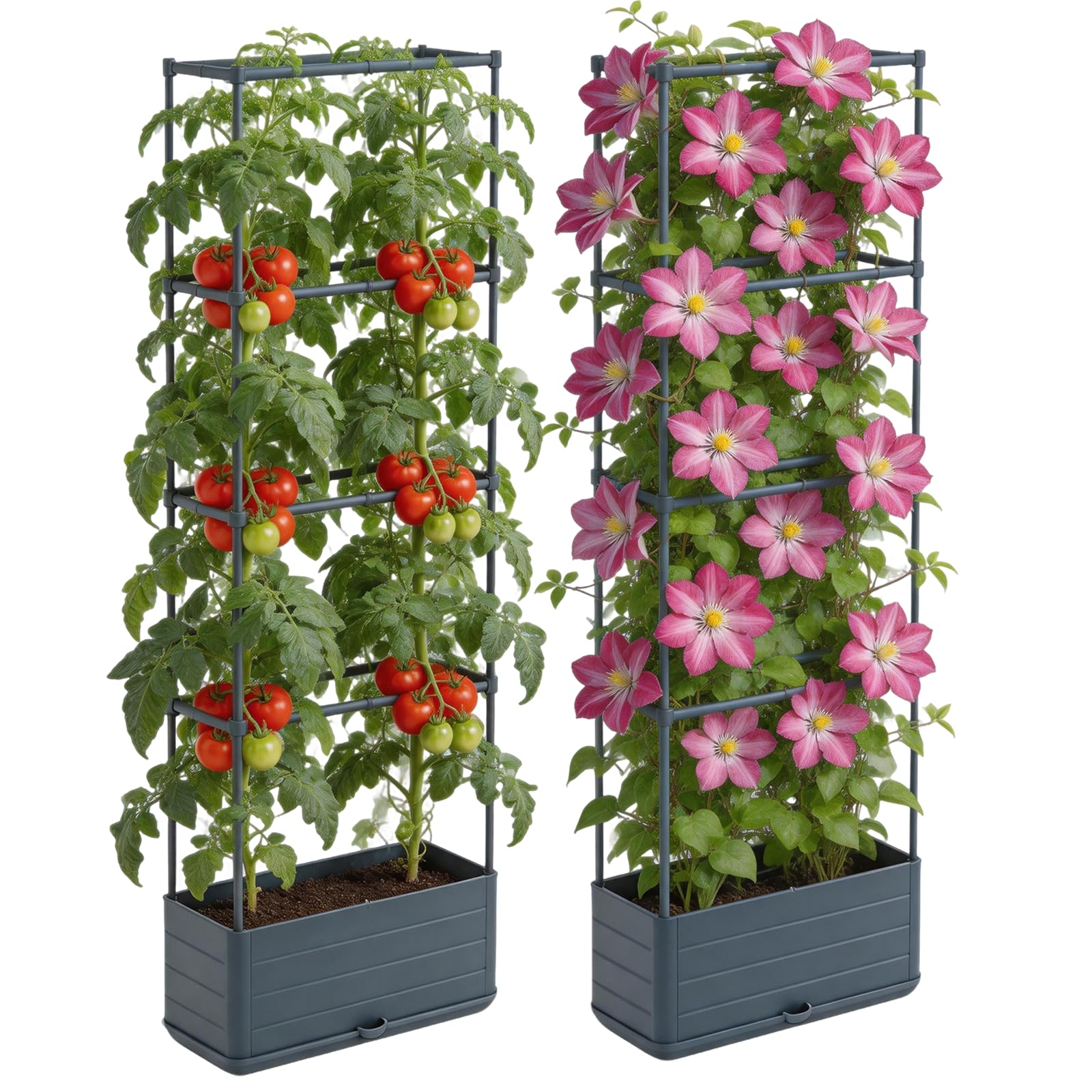 BRGD Paquete de 2 Jardineras Elevadas con Enrejado, 4 Niveles Torre de Cultivo para el Cultivo de Tomates, Pepinos, Frijoles, Rosales y Petunias