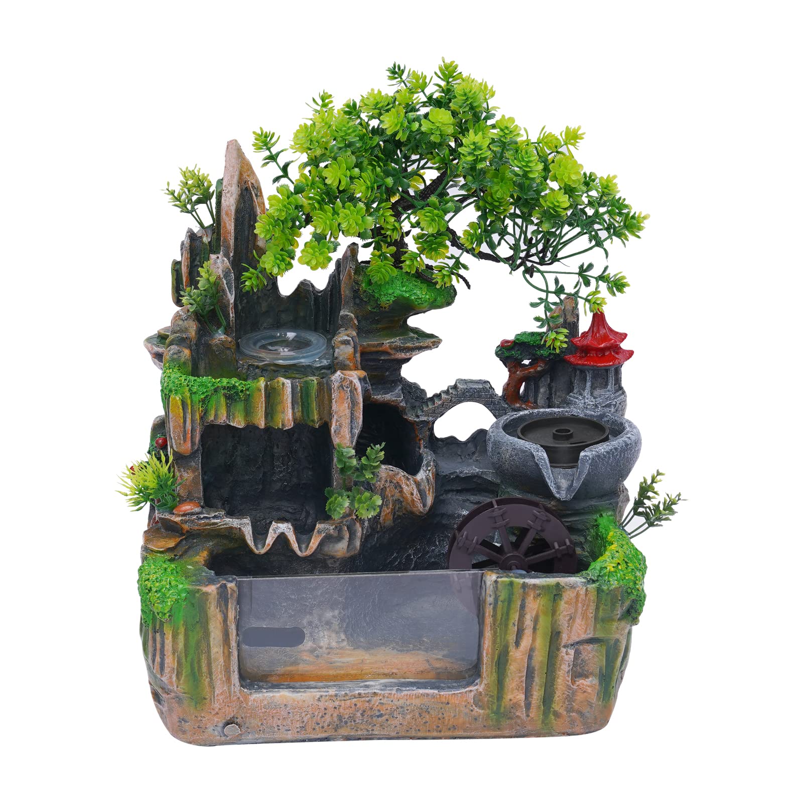 Fontana da scrivania a cascata, set di fontane per interni con spina di alimentazione e pompa, fontana da tavolo, giardino, cascata, pianta, spruzzo, decorazione desktop per ufficio, casa