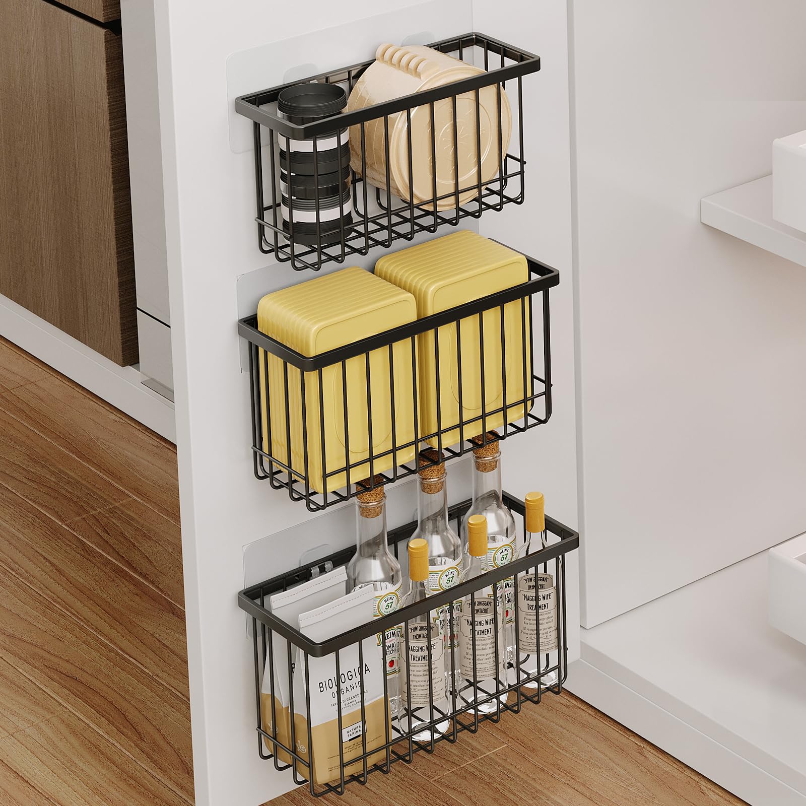 Organizer in plastica, da parete, contenitore da appendere, per cucina, bagno, ufficio, camera da letto (bianco trasparente