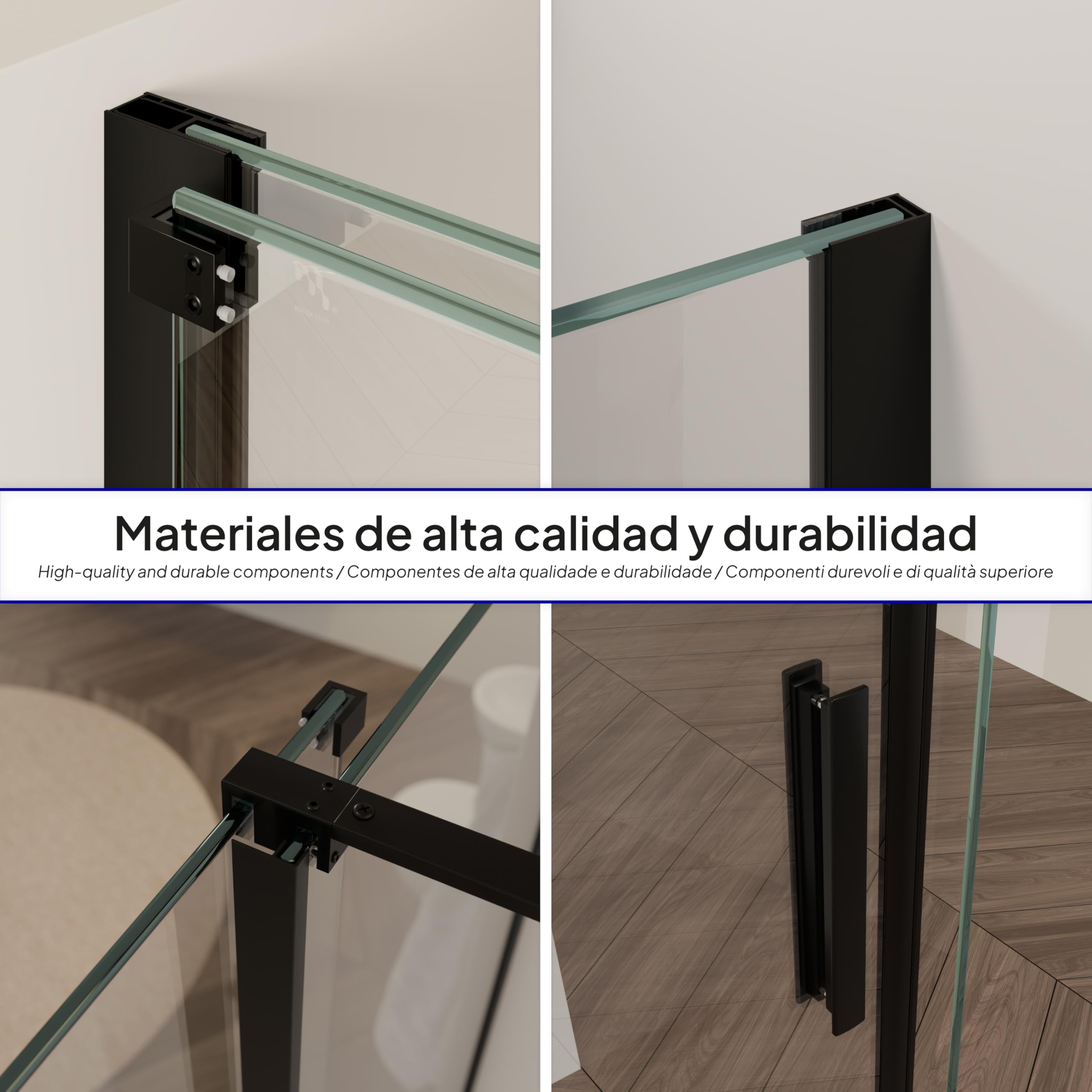 Mampara de Ducha Nadine | 120x90x200cm | Puerta corredera 120 cm | Ajuste 119,5-121,5 x 88,5-90cm | Perfiles Negros, Cristal transparente de 8 mm - Moments of Glass