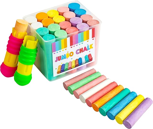 20PCS Giant Chalk for children, Pavement Chalk Washable Non-Toxic Chalks in 10 colores for Outdoor Art Play, Schools, Blackboard and Playground