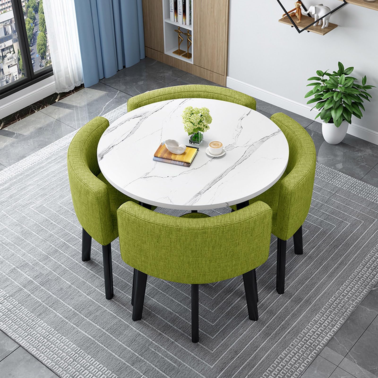 Round/Square Dining table Set with Chairs, Modern Conference Table and 4 Chairs Set, Reception Table and Chair Combination,Wooden Kitchen Table Set for 4 for Living Room Dining Room(80cm(31.5in), F)