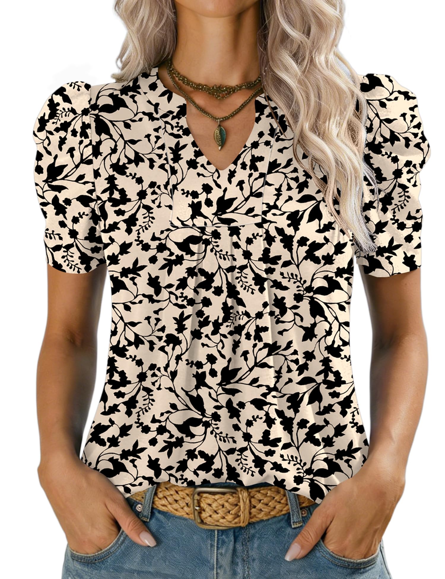 Kistore Bluse Damen V-Ausschnitt Kurzarm Oberteil Sommer T-Shirts Top Locker Lässig Oberteil S-XXL