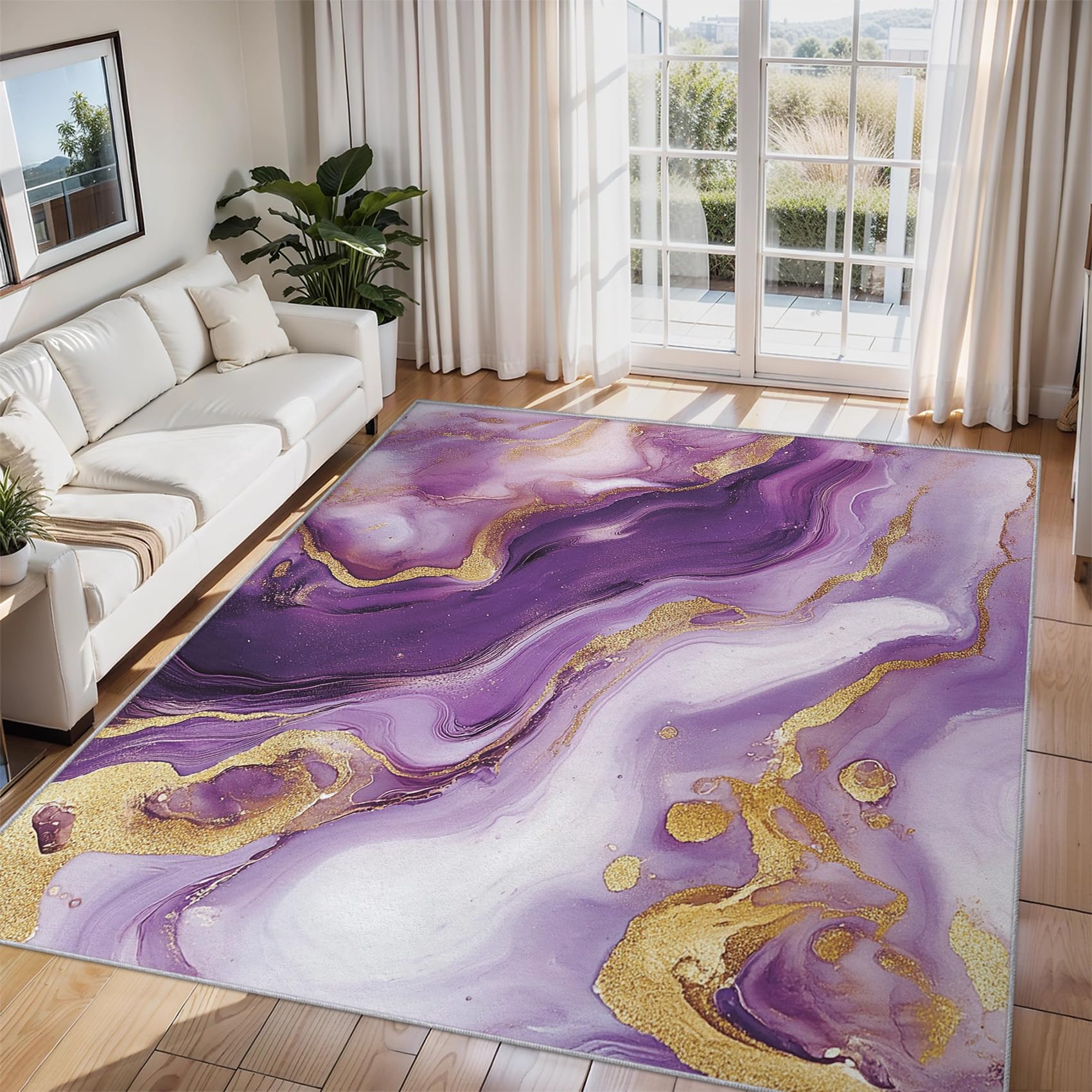 Tapis salon marbre violet doux et antidérapant pour sécuriser et décorer le sol