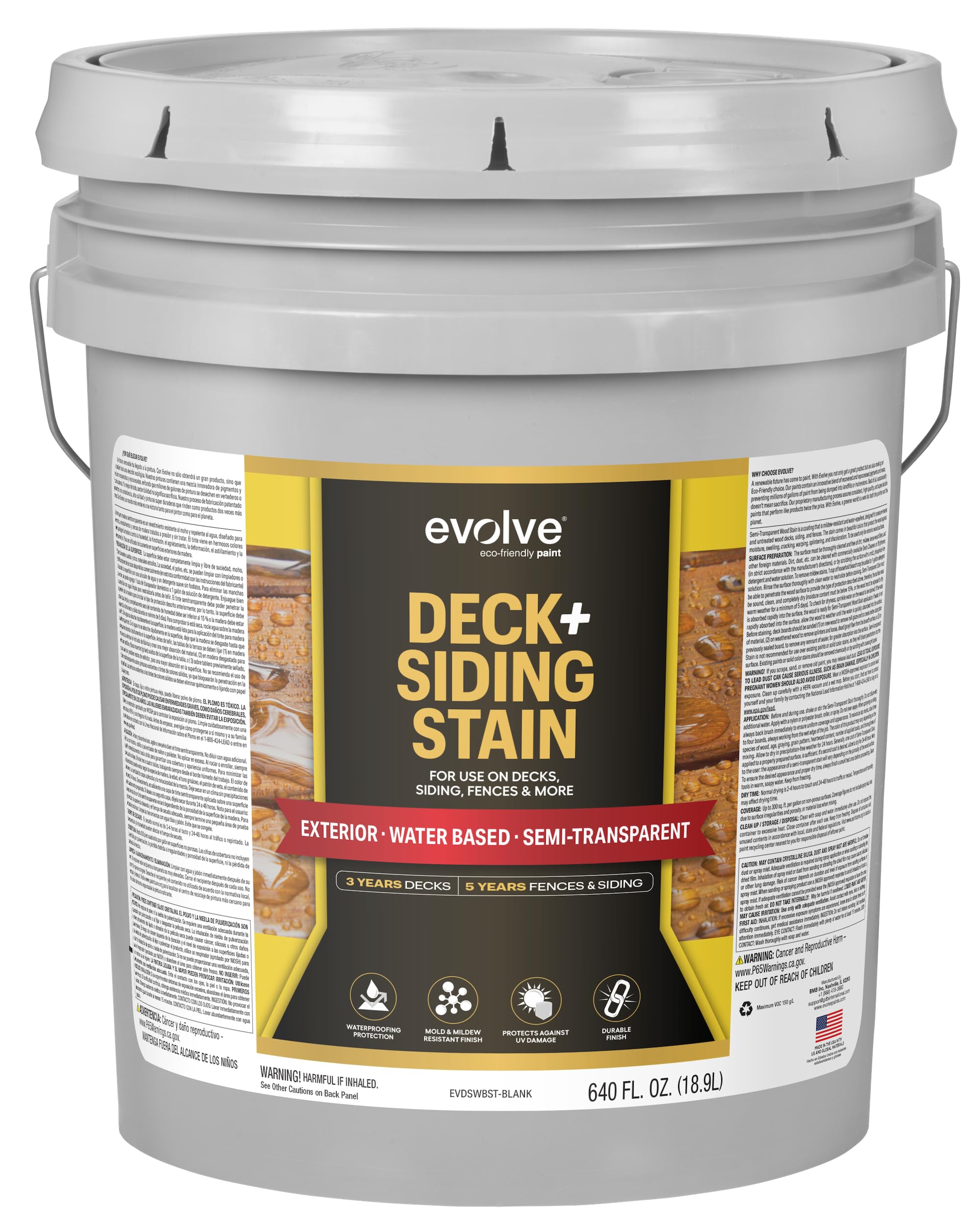 Evolve Semi-Transparent Deck & Siding Stain, (New Cedar), 5 Gallon – Premium Deck & Exterior Wood Finish, Fade Resistant, Enhanced Protection for