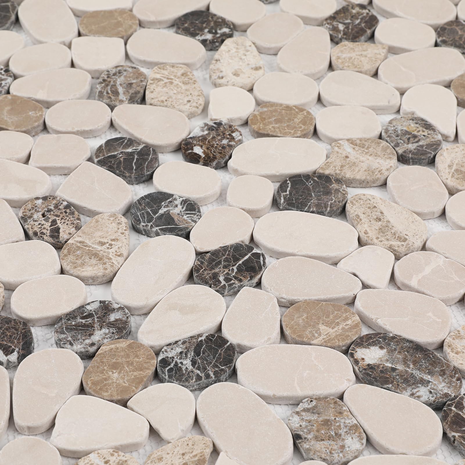 Azulejo de guijarros para suelo de ducha, azulejos de mosaico de piedra natural para cocina, baño, marrón beige, 4 hojas